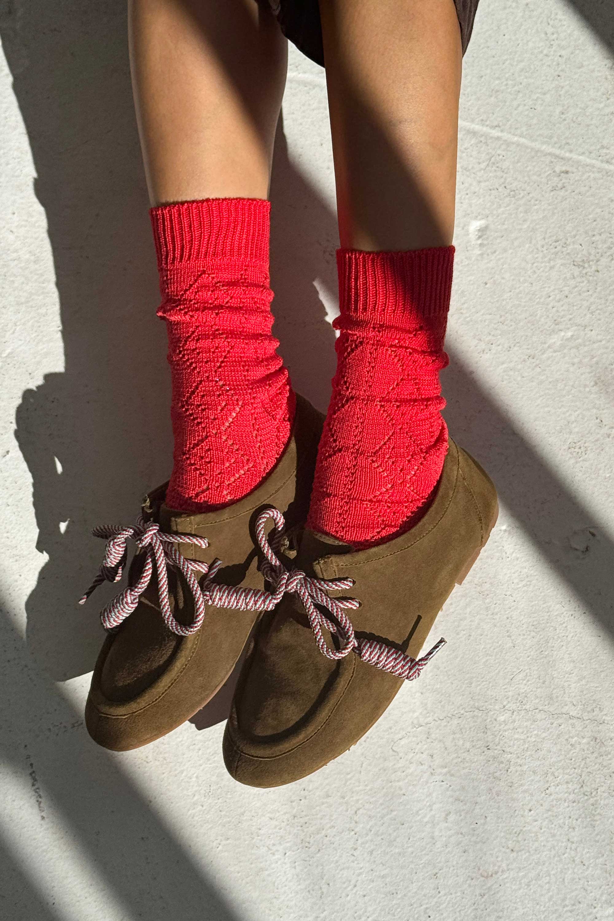 Le Bon Shoppe Modal Eyelet Socks, poppy red - Image 2