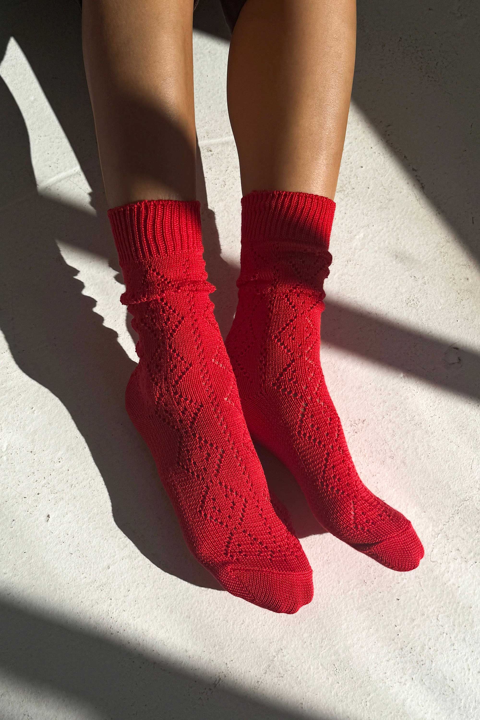 Le Bon Shoppe Modal Eyelet Socks, poppy red - Image 3