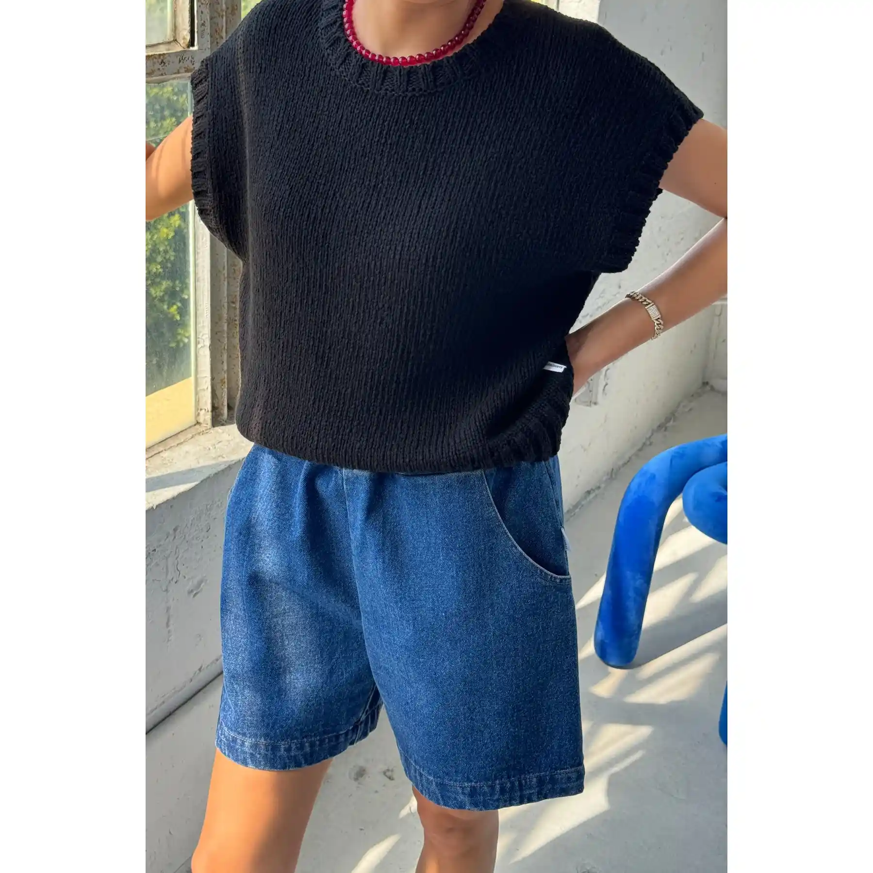Le Bon Shoppe Womens Pierre Cotton Sweater Top, black - Image 2