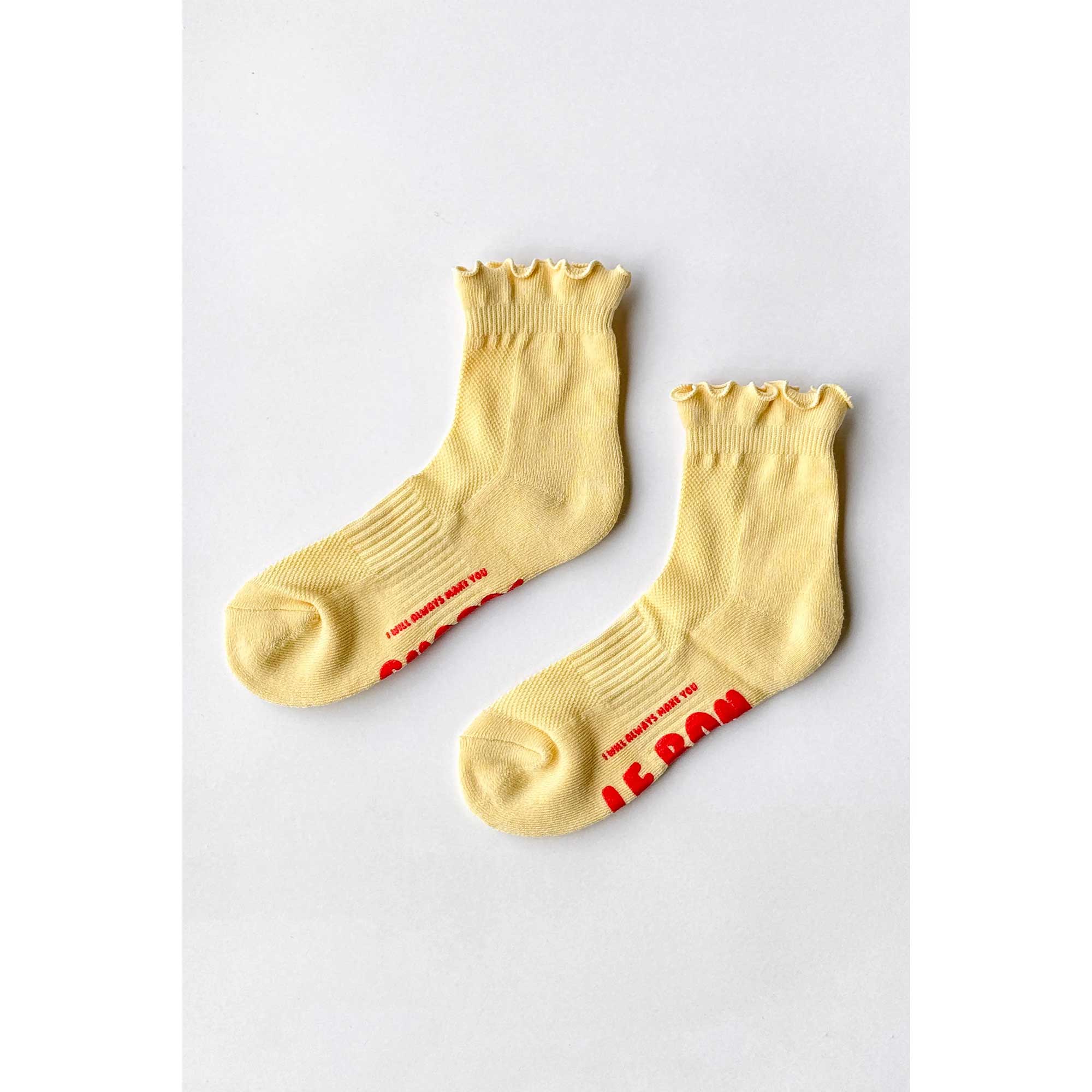 Le Bon Shoppe Ruffled Hugger Crew Socks, banana cream / red - Image 4