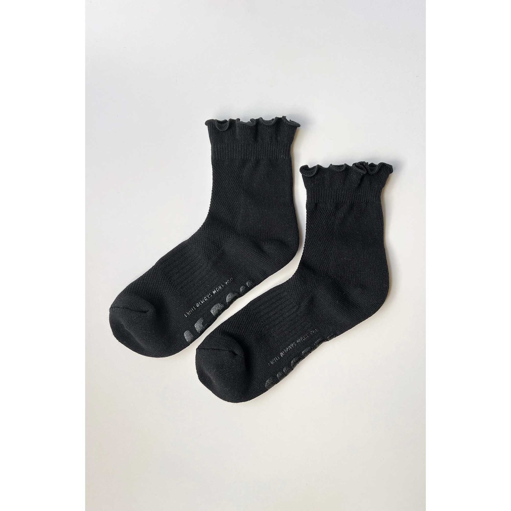 Le Bon Shoppe Ruffled Hugger Crew Socks, black / black - Image 3