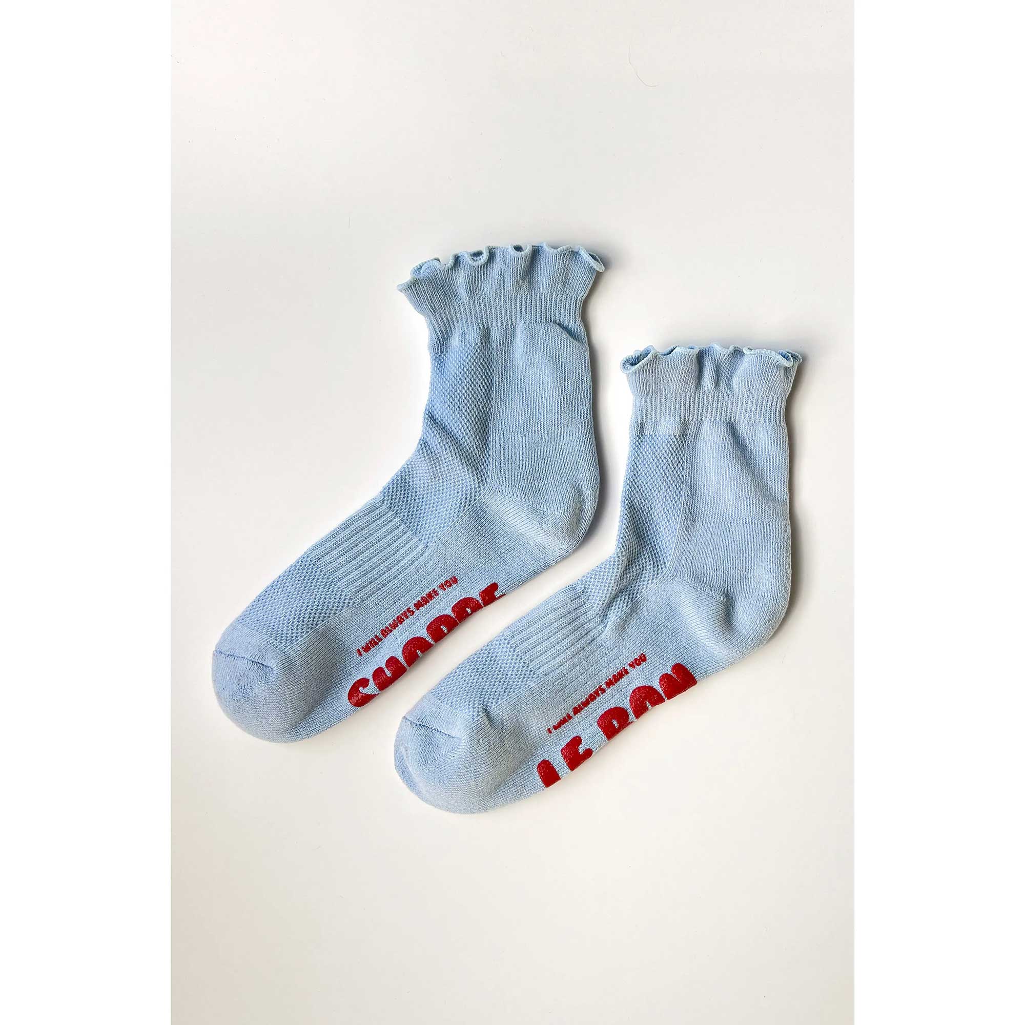 Le Bon Shoppe Ruffled Hugger Crew Socks, periwinkle / red - Image 5