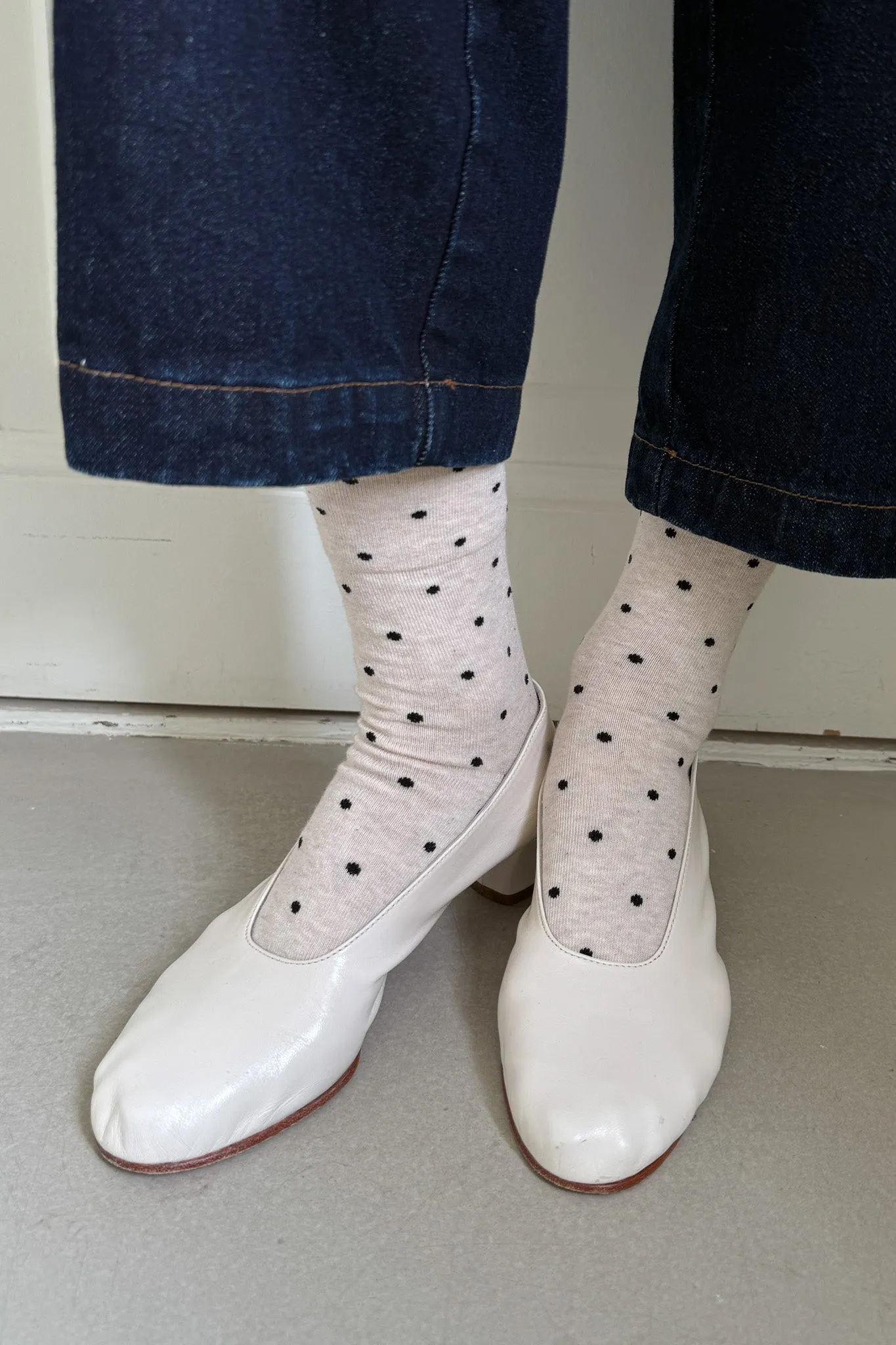 Le Bon Shoppe Sneaker Socks, polka dot - oatmeal / black - Image 3