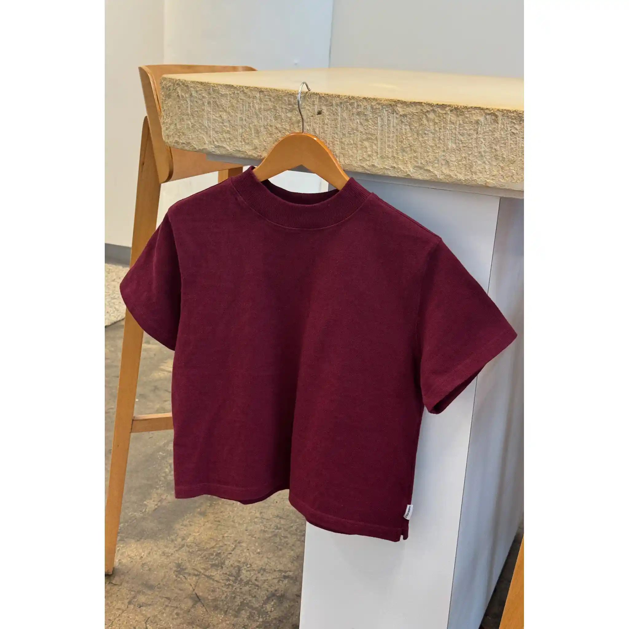 Le Bon Shoppe Womens Sunset Mock Neck Tee, cabernet - Image 5