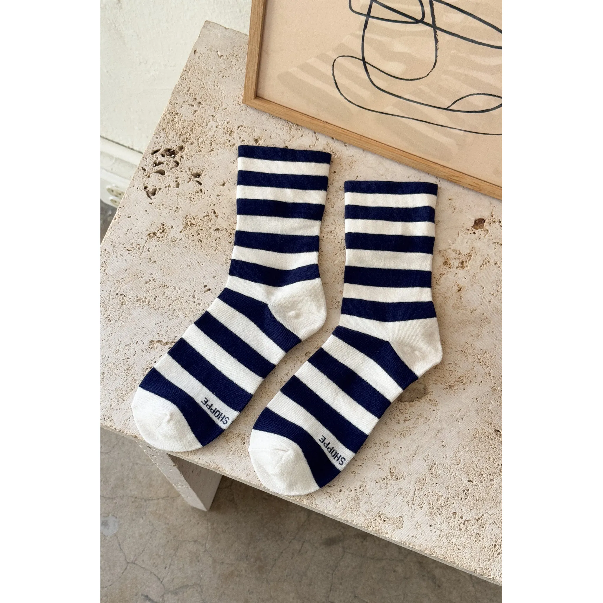 Le Bon Shoppe Wally Socks, wide / navy stripe - Image 4