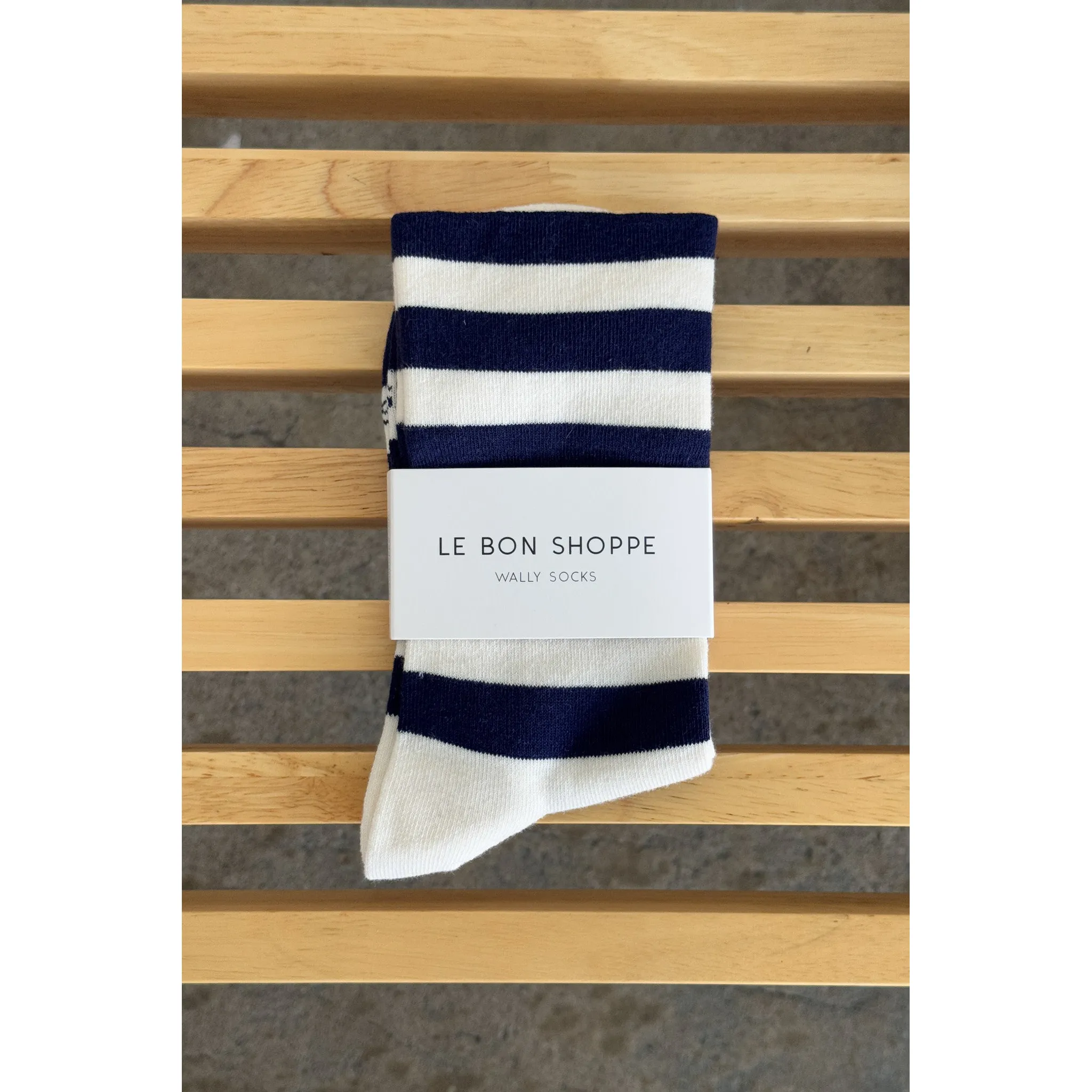 Le Bon Shoppe Wally Socks, wide / navy stripe - Image 5