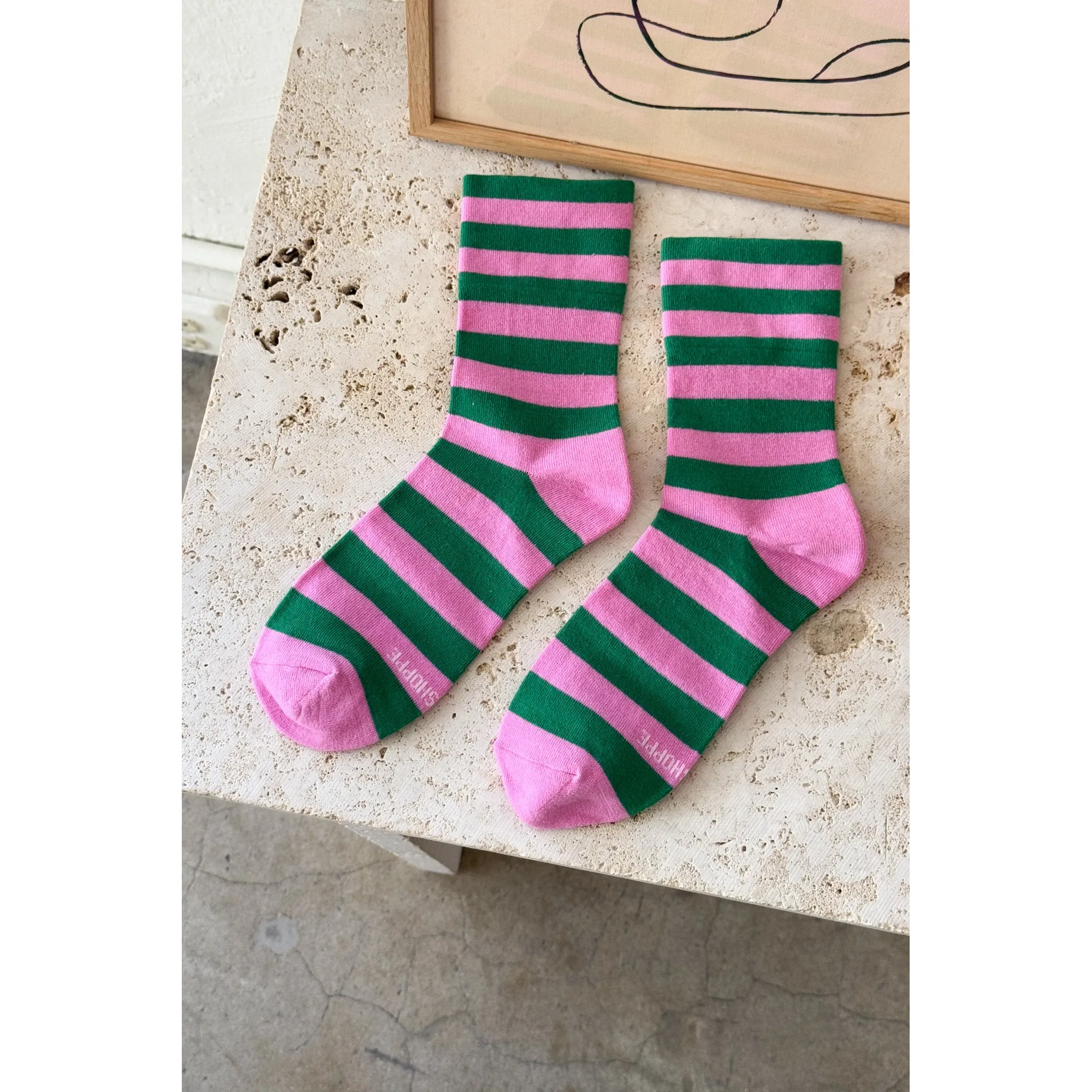 Le Bon Shoppe Wally Socks, wide / pink stripe - Image 2