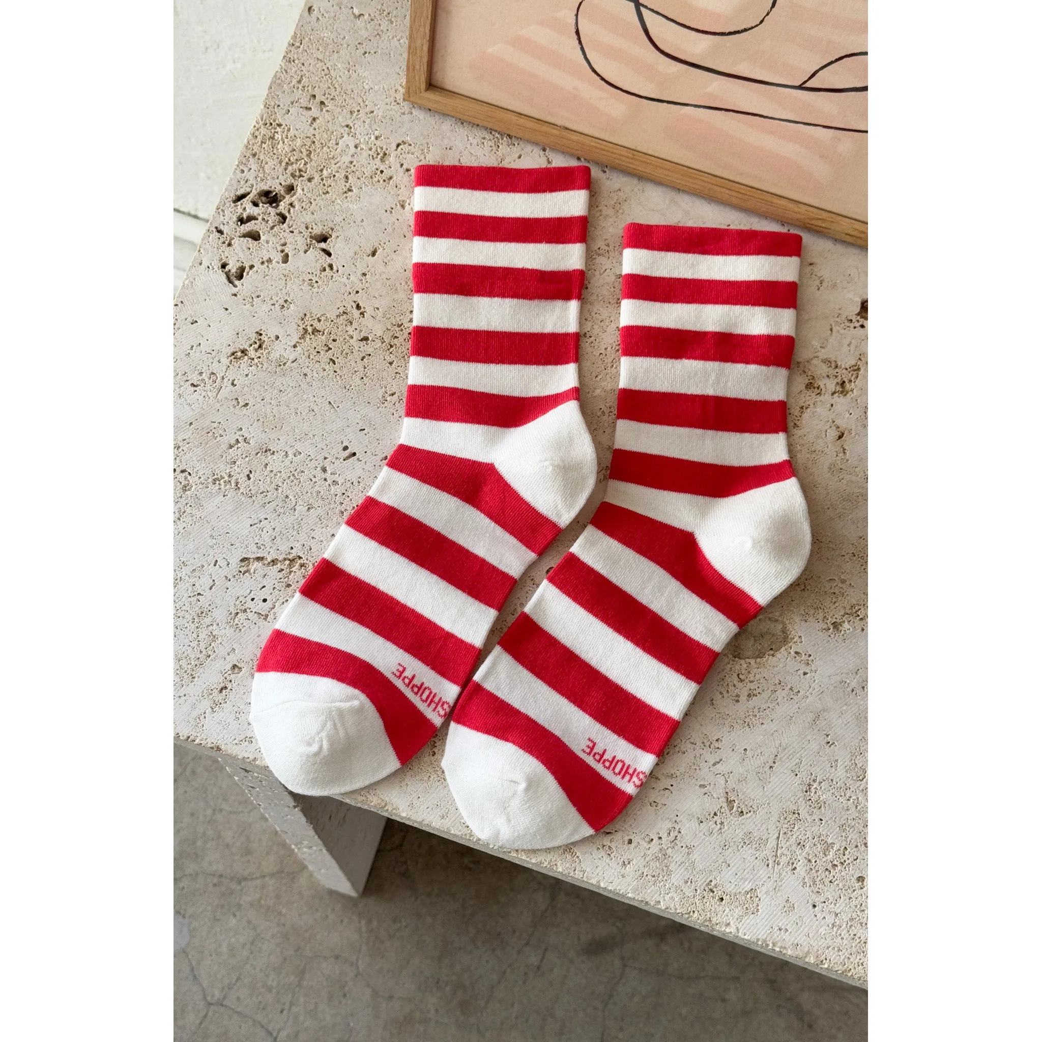 Le Bon Shoppe Wally Socks, wide / red stripe - Image 2