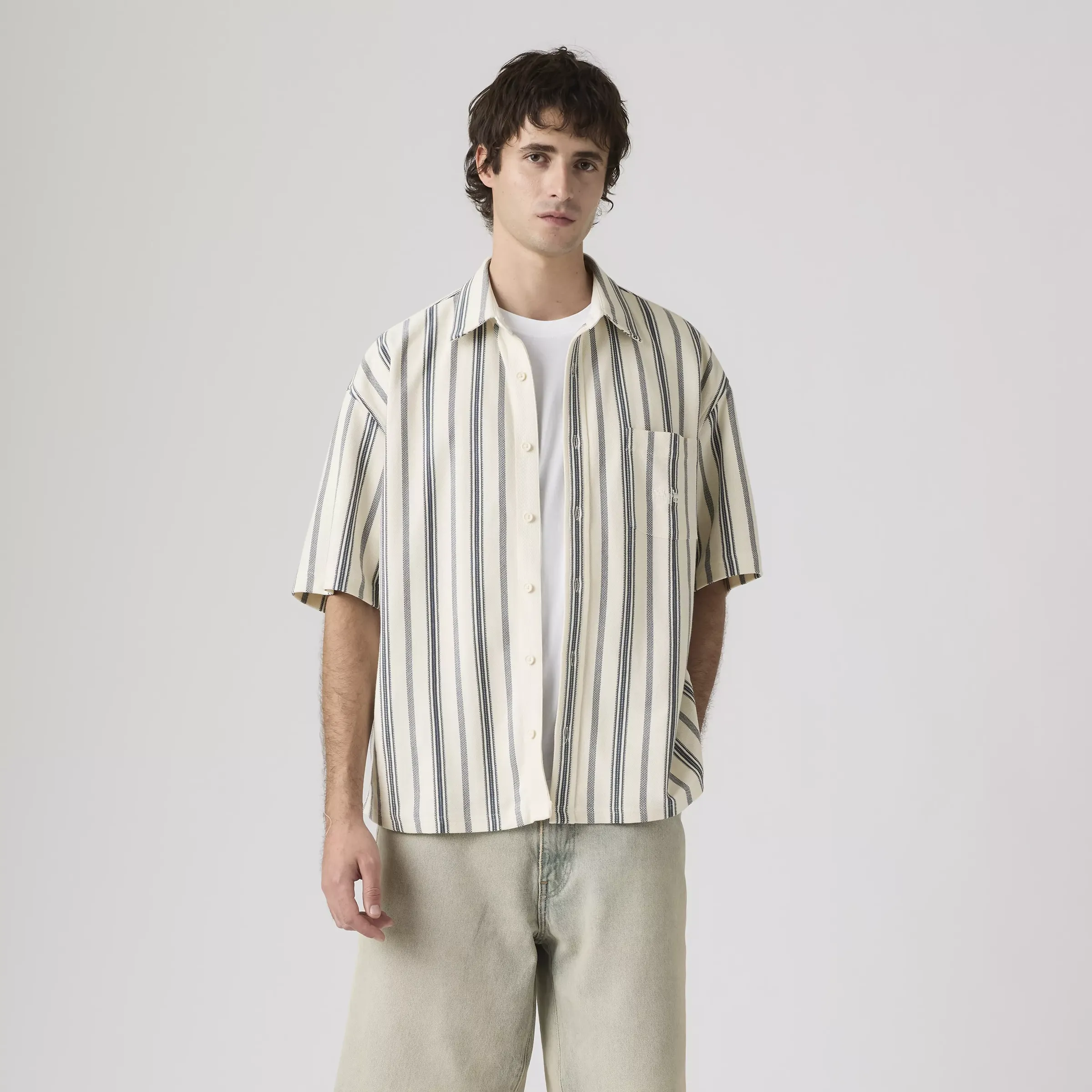 Levi's Dawson Pique Button Up Short Sleeve Shirt, leigh stripe vintage indigo