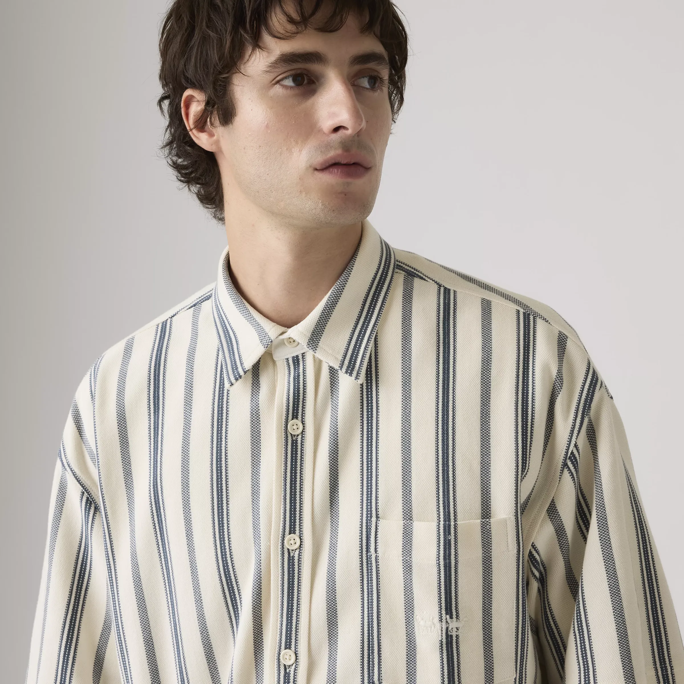 Levi's Dawson Pique Button Up Short Sleeve Shirt, leigh stripe vintage indigo - Image 2