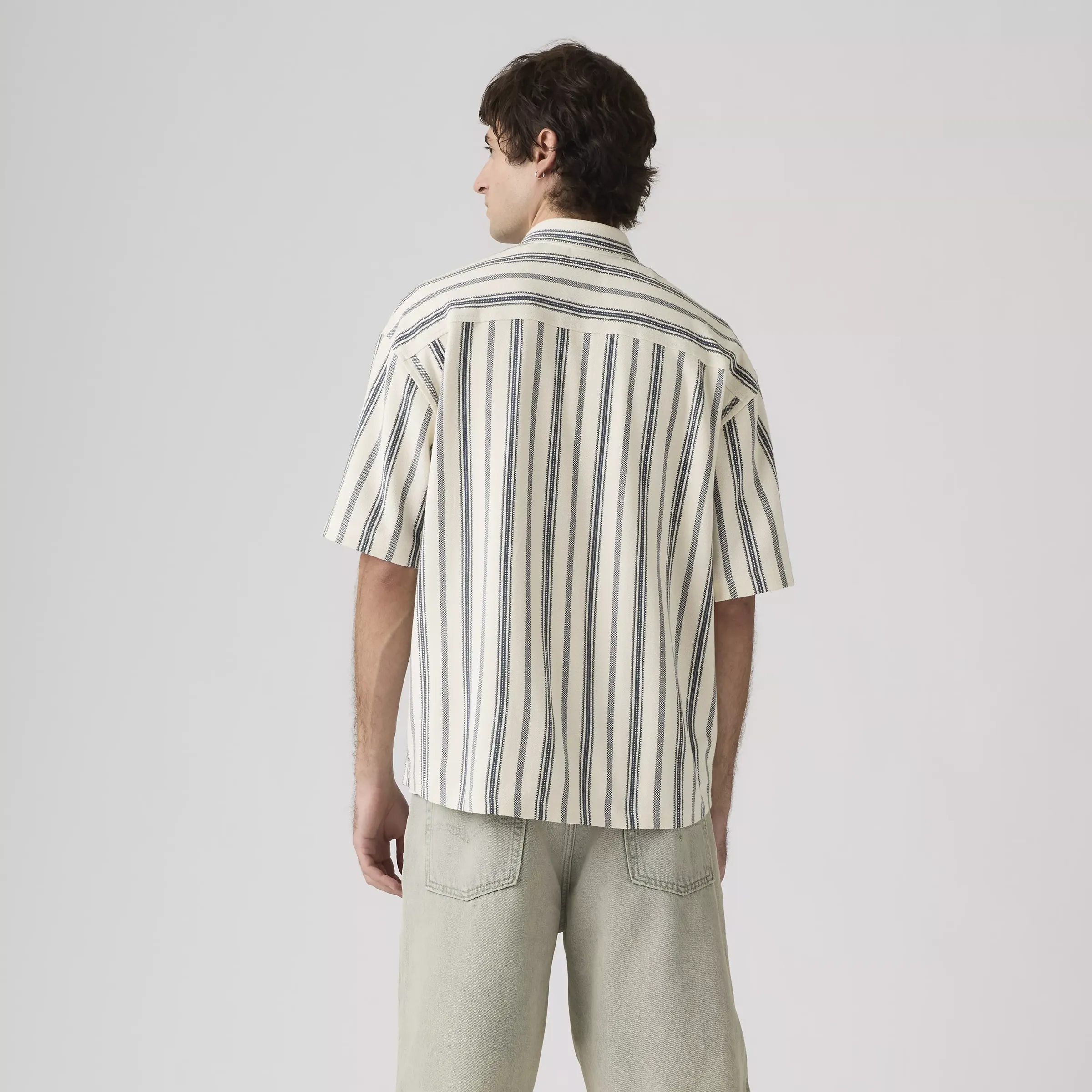Levi's Dawson Pique Button Up Short Sleeve Shirt, leigh stripe vintage indigo - Image 3