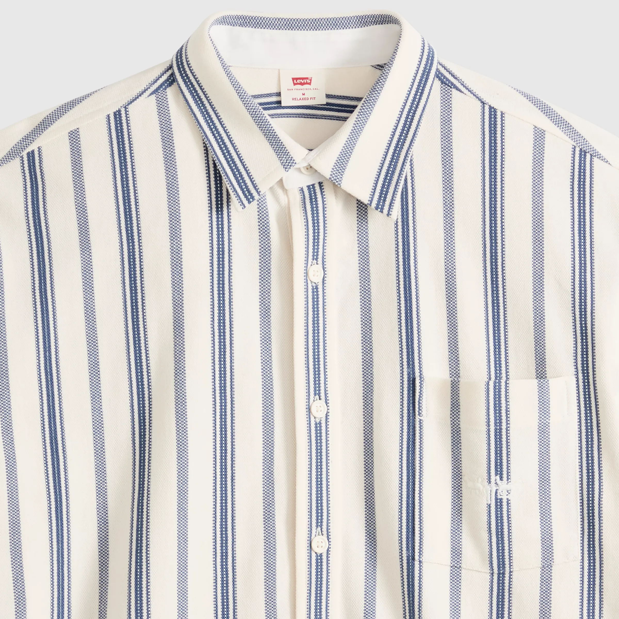 Levi's Dawson Pique Button Up Short Sleeve Shirt, leigh stripe vintage indigo - Image 4