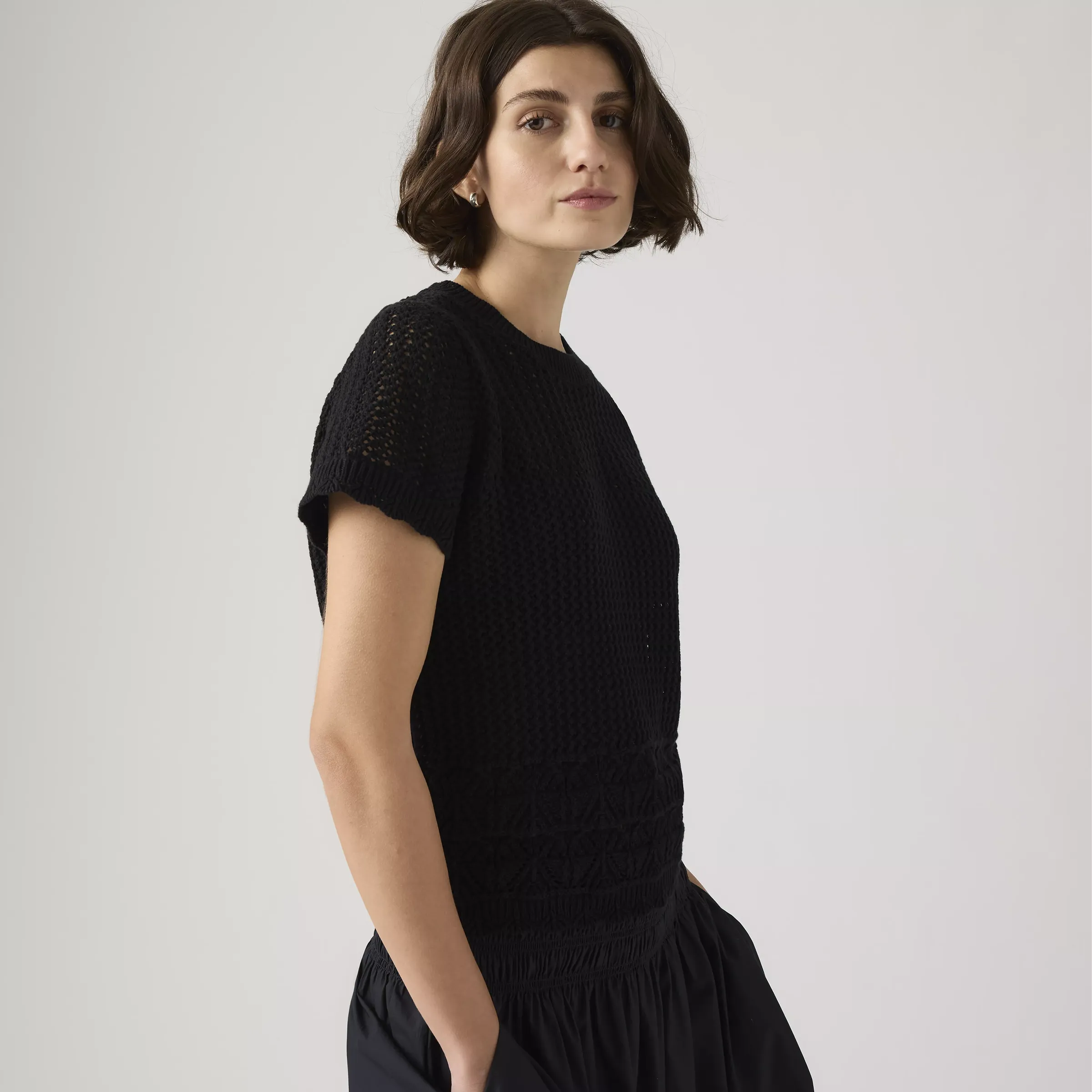 Levi's Womens Isabelle Crochet Short Sleeve Sweater, anthracite night - Image 2