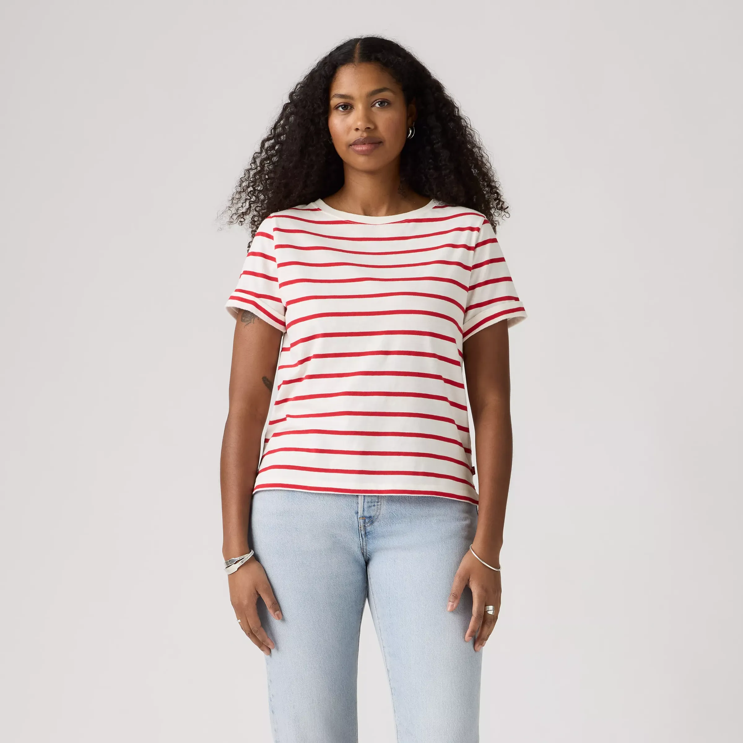 Levi's Womens Julie Slub Tee, saint stripe egret urban red - Image 3