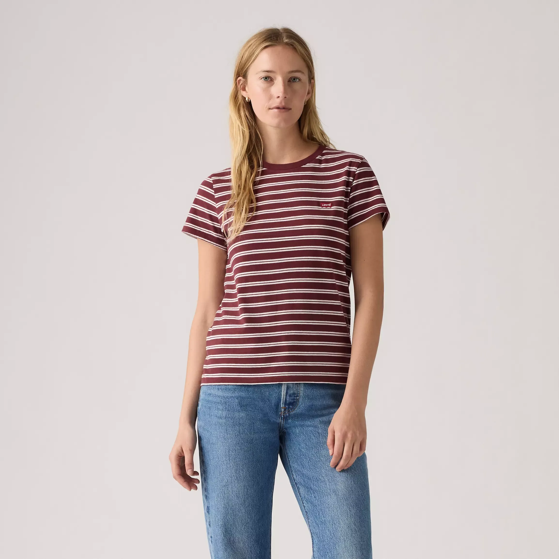 Levi's Womens Perfect Tee, trudy stripe chocolate truffle