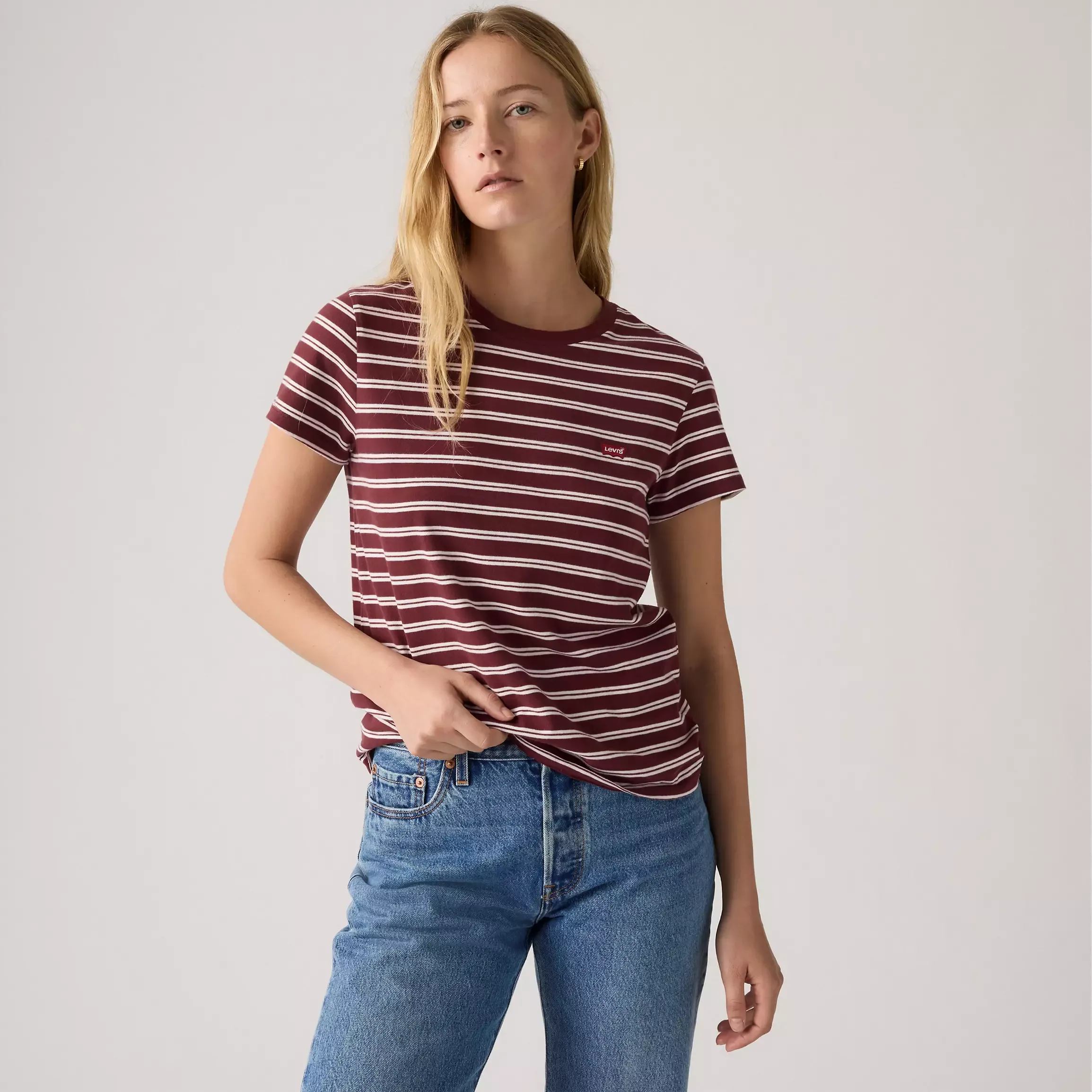 Levi's Womens Perfect Tee, trudy stripe chocolate truffle - Image 4