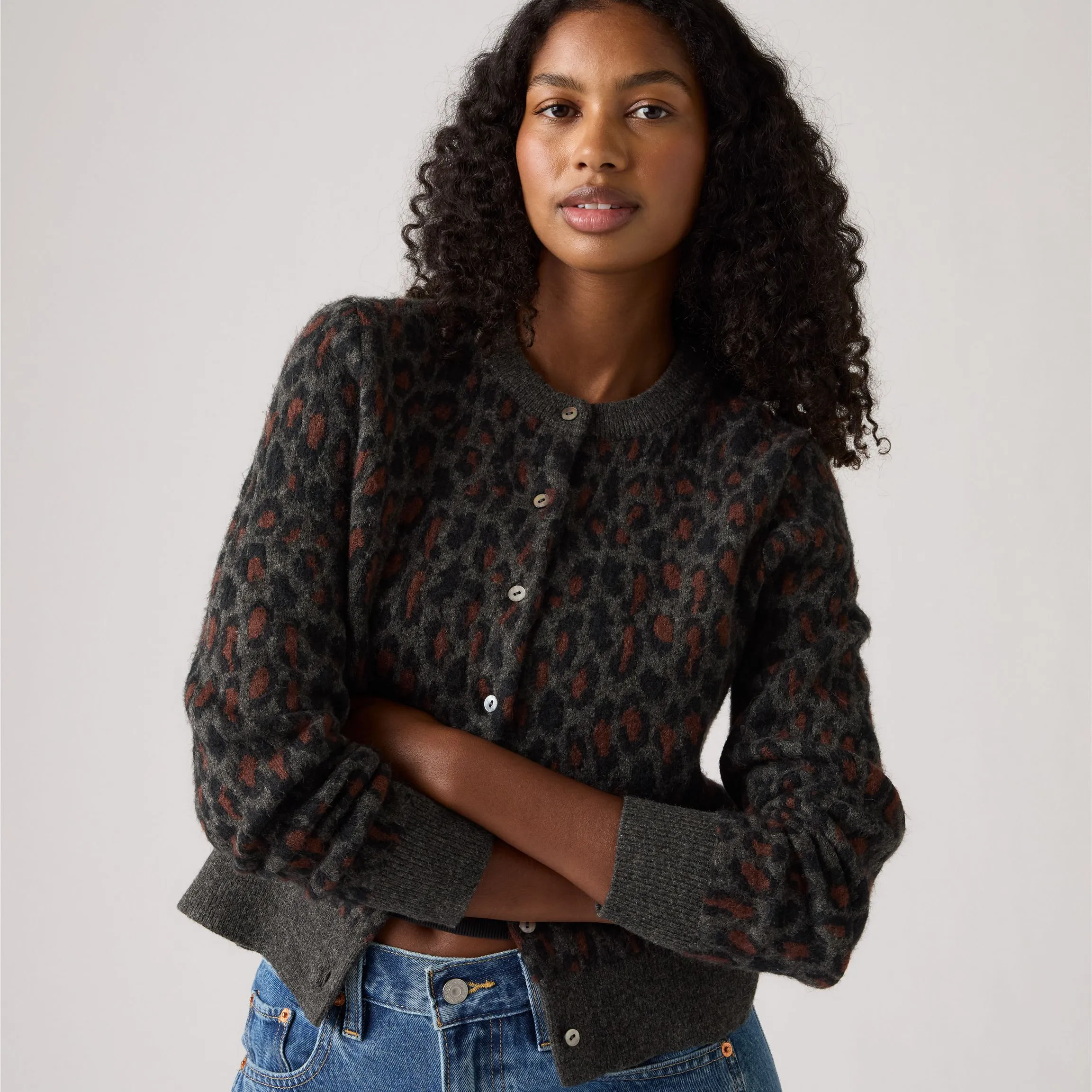 Levi's Womens Tara Wooly Cardigan, dilara leopard charcoal - Image 3