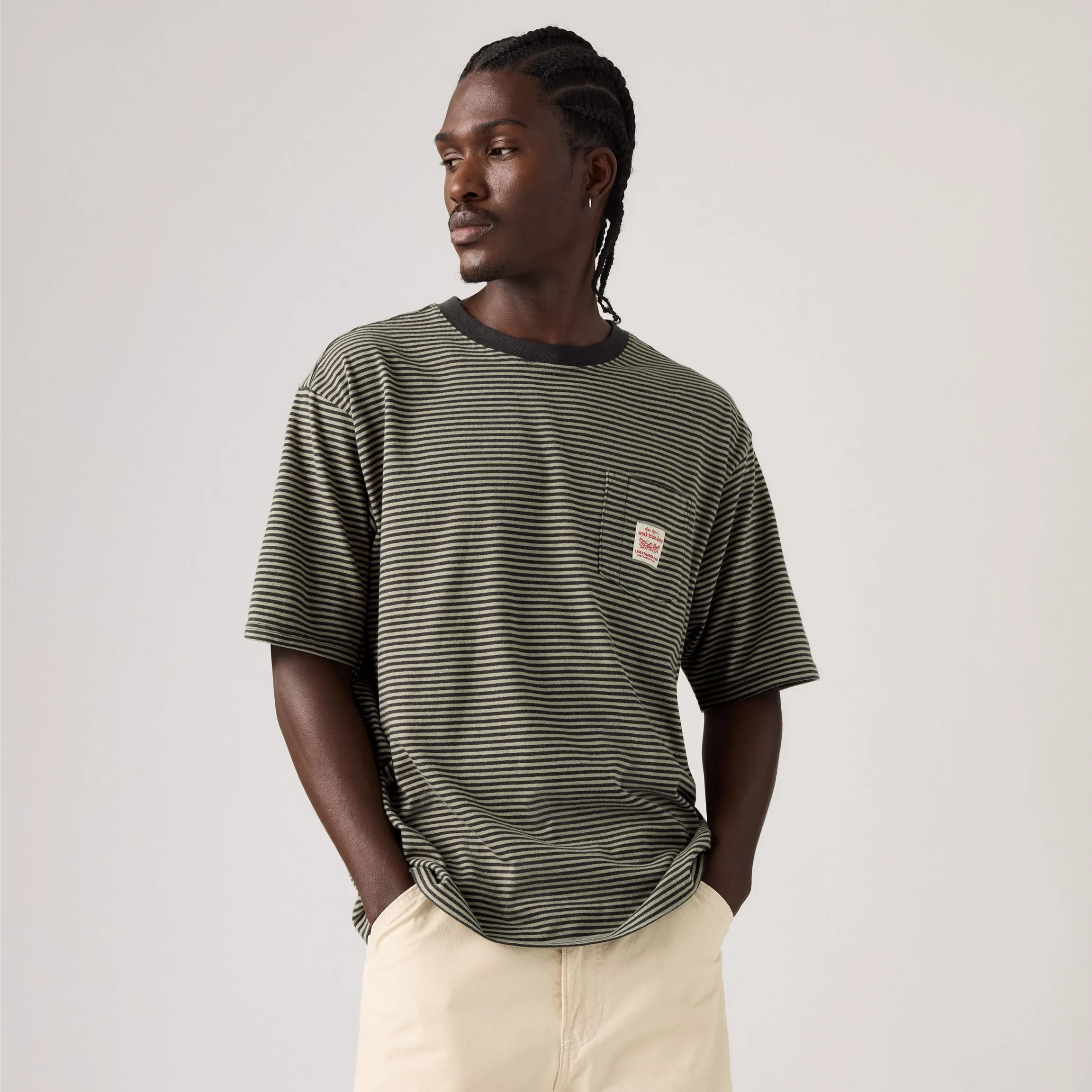 Levi's Workwear Tee, euan stripe dried sage - Image 3