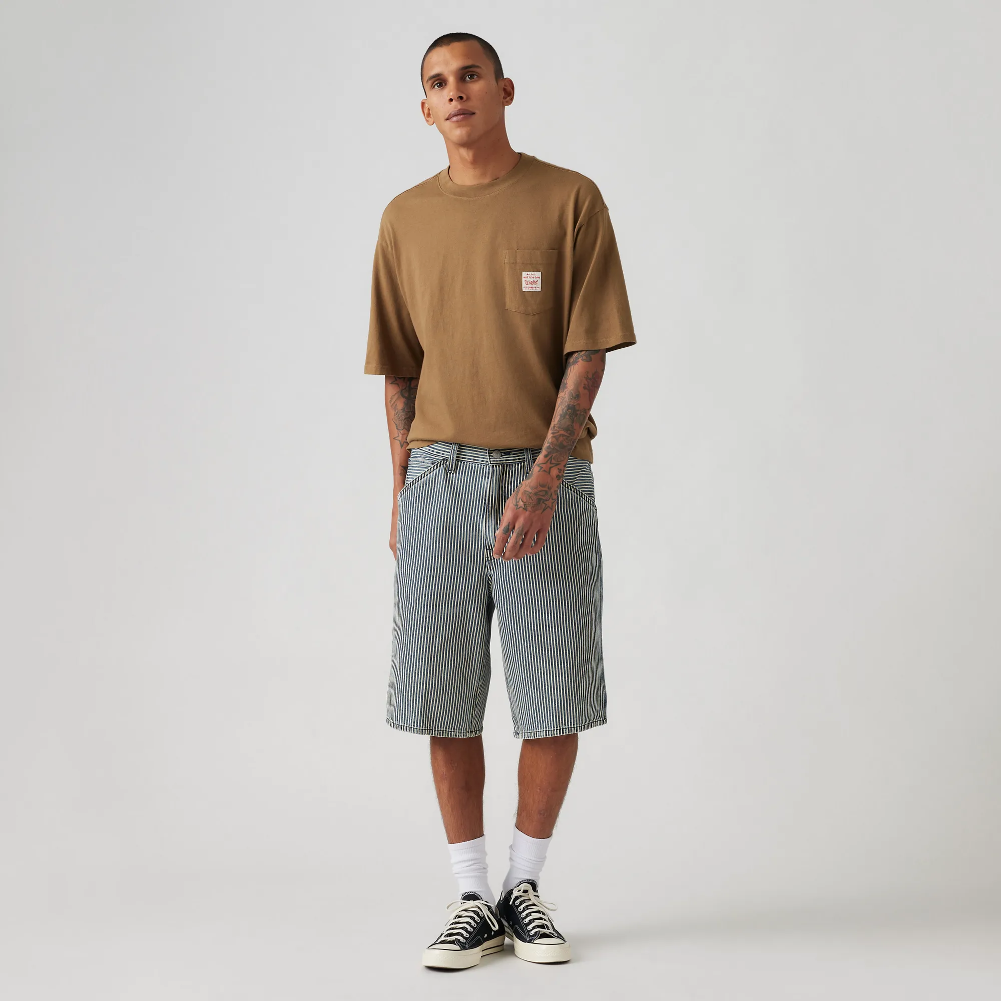 Levi's 568 Loose Carpenter Shorts, aged railroad stripe