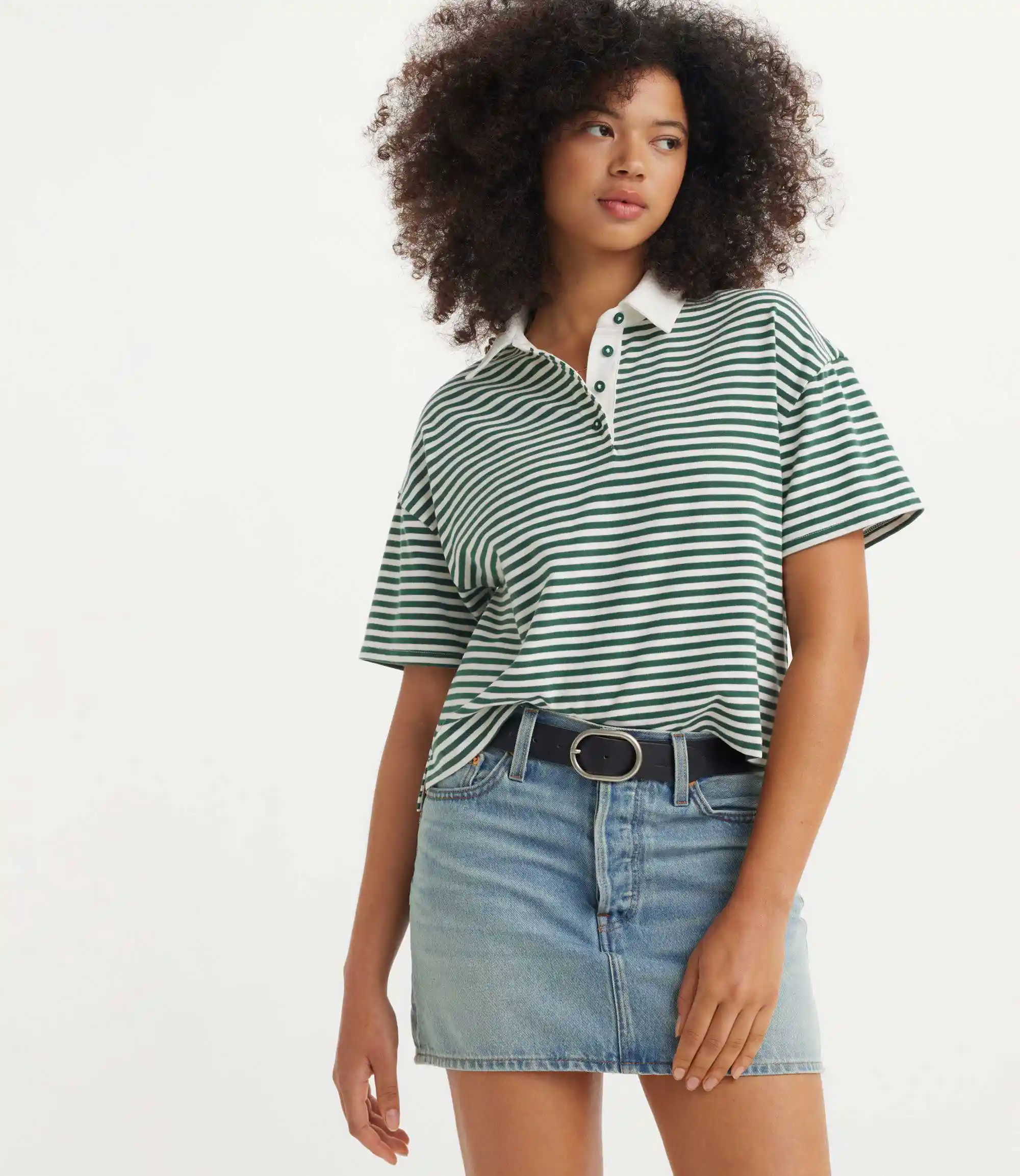 Levi's Womens Coco Short Sleeve Rugby Shirt, nova stripe bistro green - Image 3