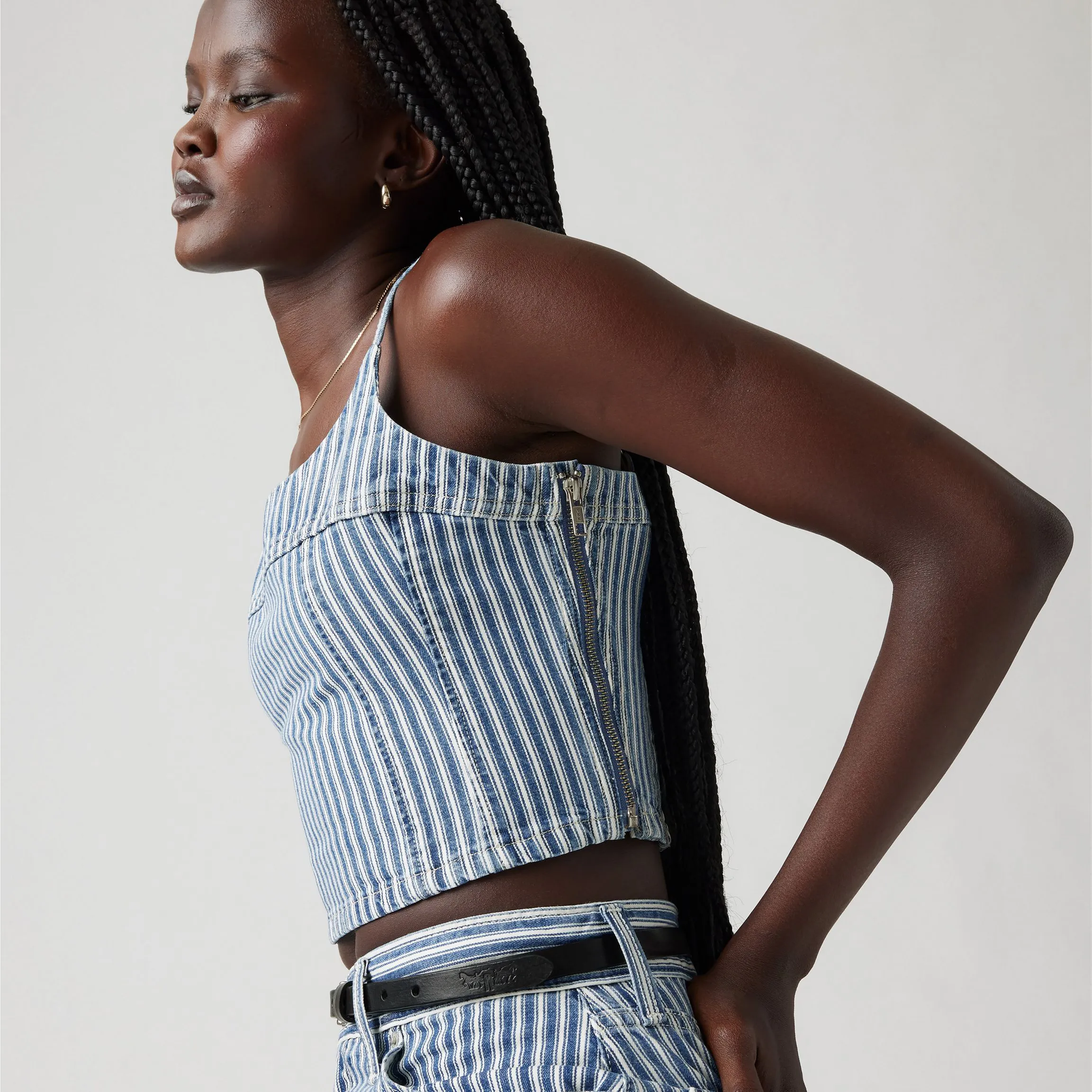 Levi's Womens Jadine Denim Cami Tank, mischa stripe denim - Image 3
