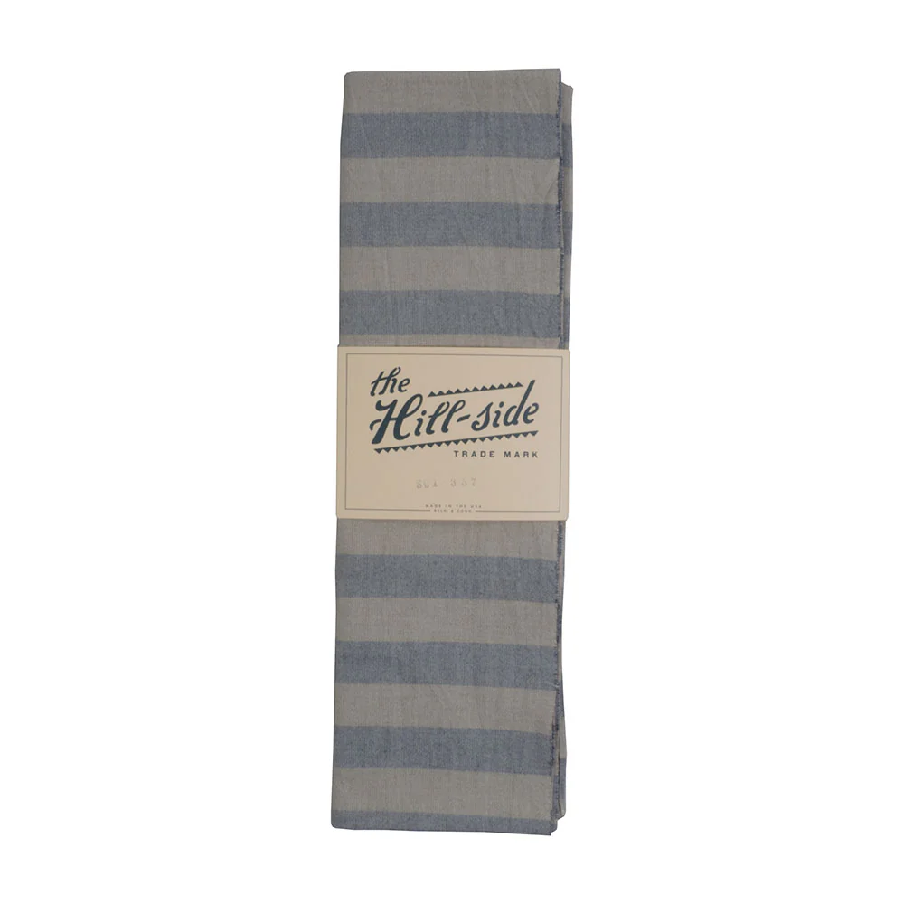 The Hill-side Natural Warp Border Stripe scarf, navy/khaki awning