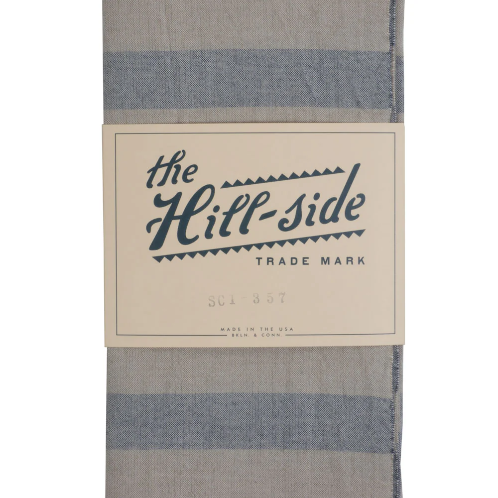 The Hill-side Natural Warp Border Stripe scarf, navy/khaki awning - Image 2