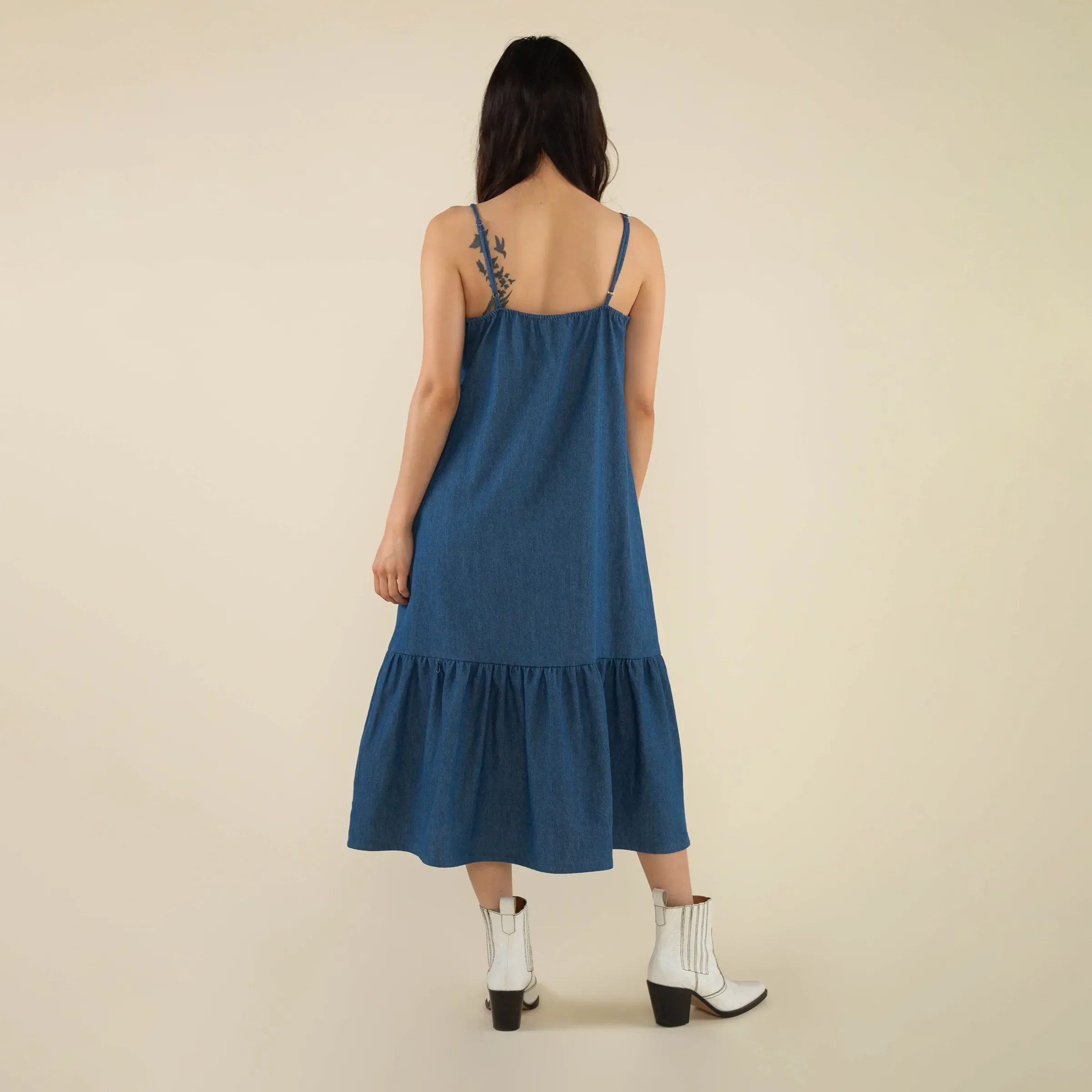 NLT Womens Bonnie Bow Denim Midi Dress, medium wash - Image 2