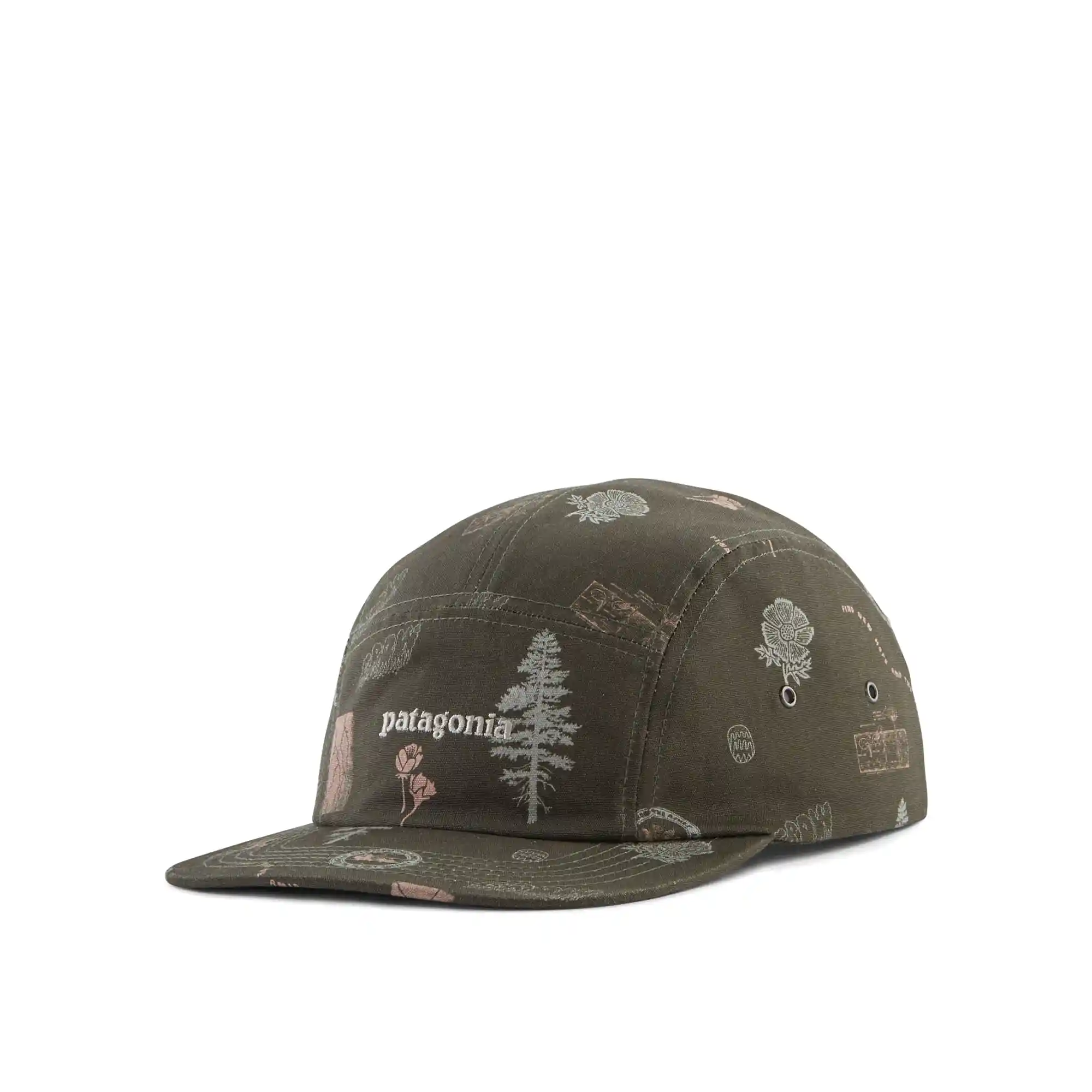 Patagonia Graphic Maclure Hat, text logo: new growth basin green