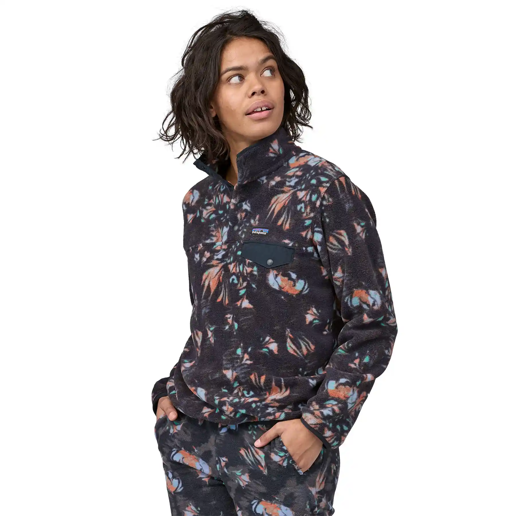 Patagonia Womens Lightweight Synchilla Snap-T Pullover, swirl floral: pitch blue - Image 2