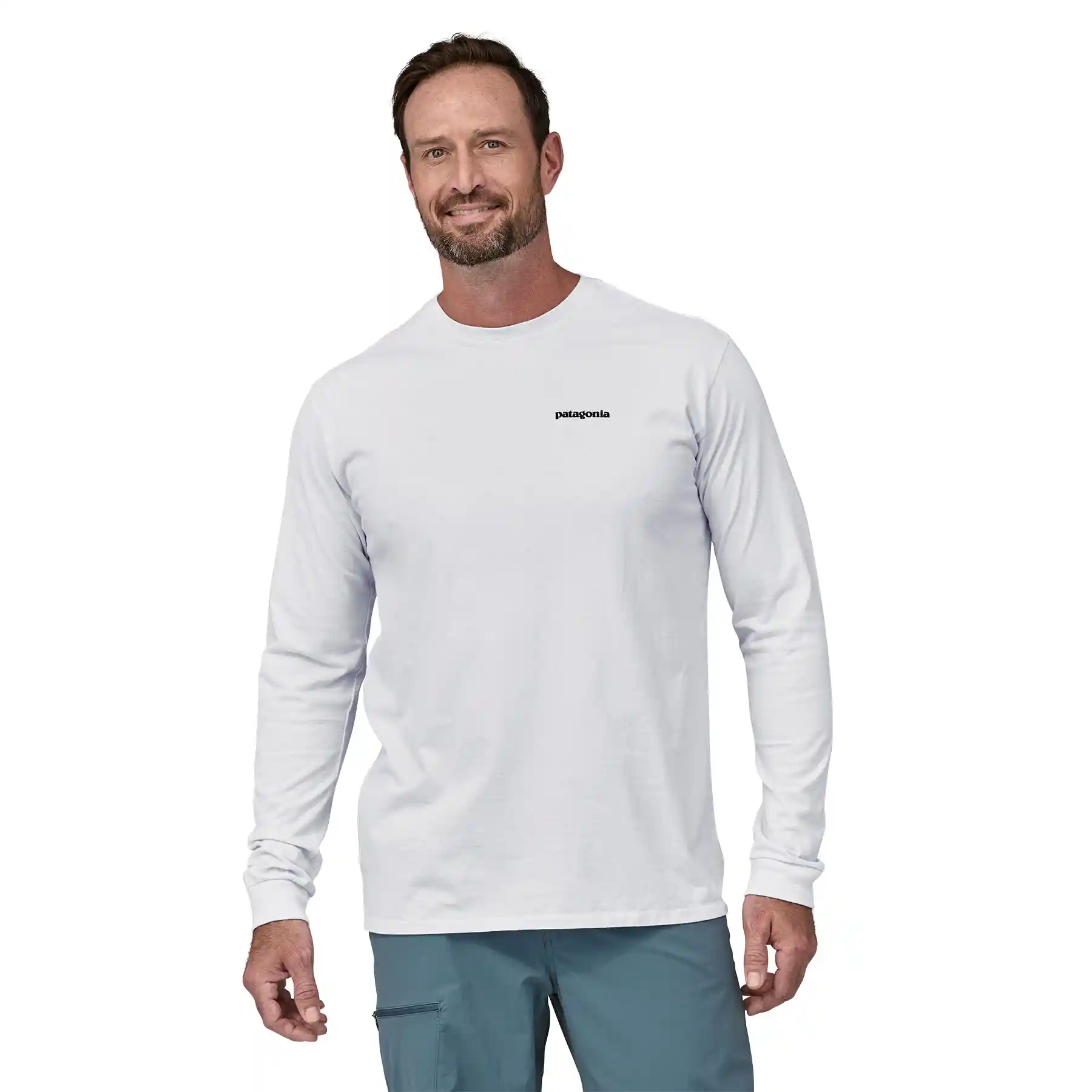 Patagonia Men's Longsleeve P-6 Logo Responsibili-Tee, white - Image 2
