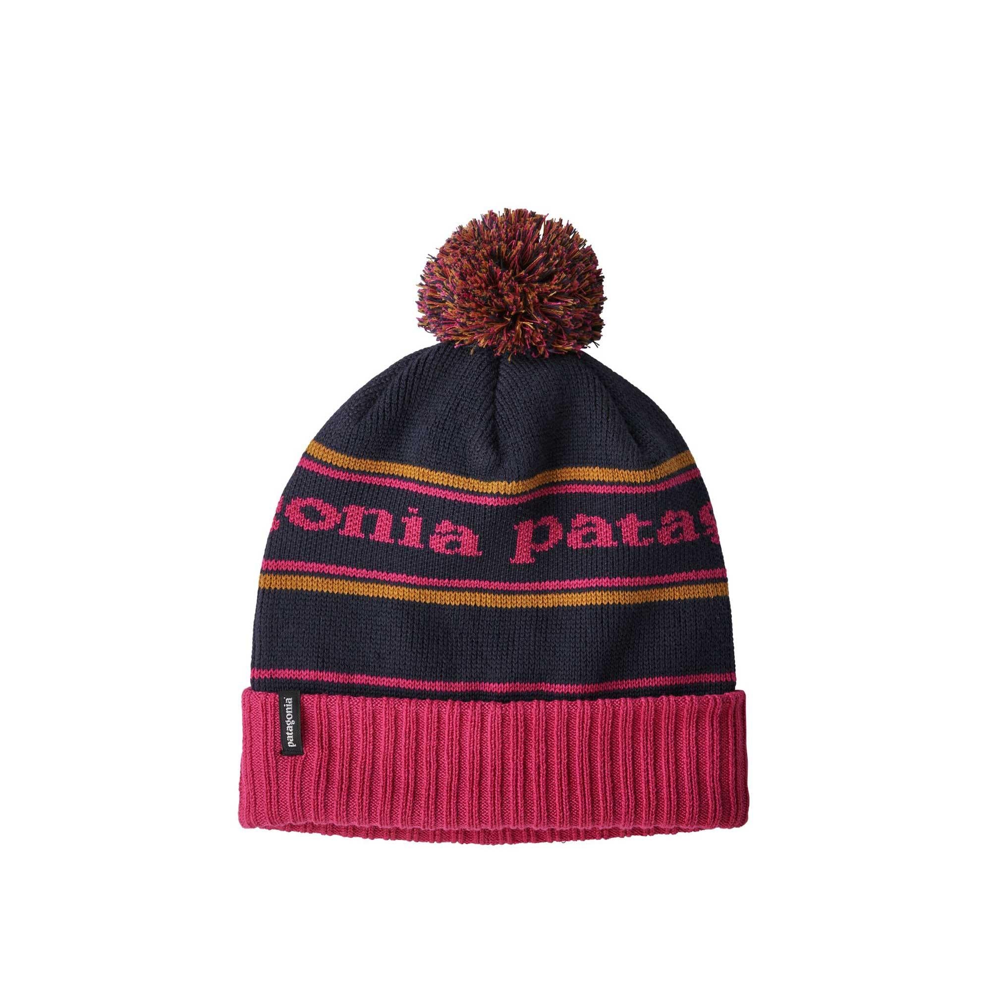 Patagonia Powder Town beanie, park stripe craft pink with navy blue