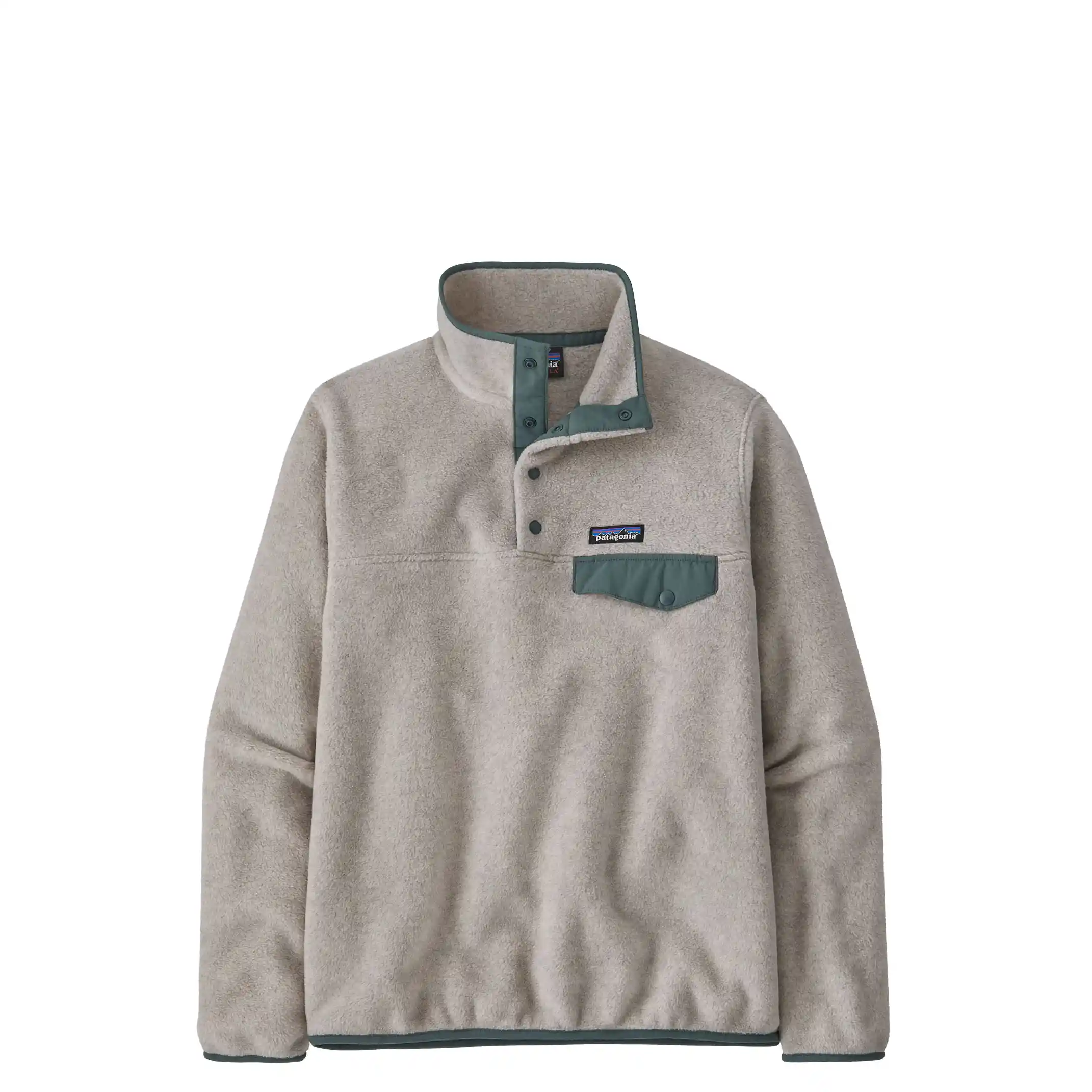 Patagonia Womens Lightweight Synchilla Snap-T Pullover, oatmeal heather w/nouveau green