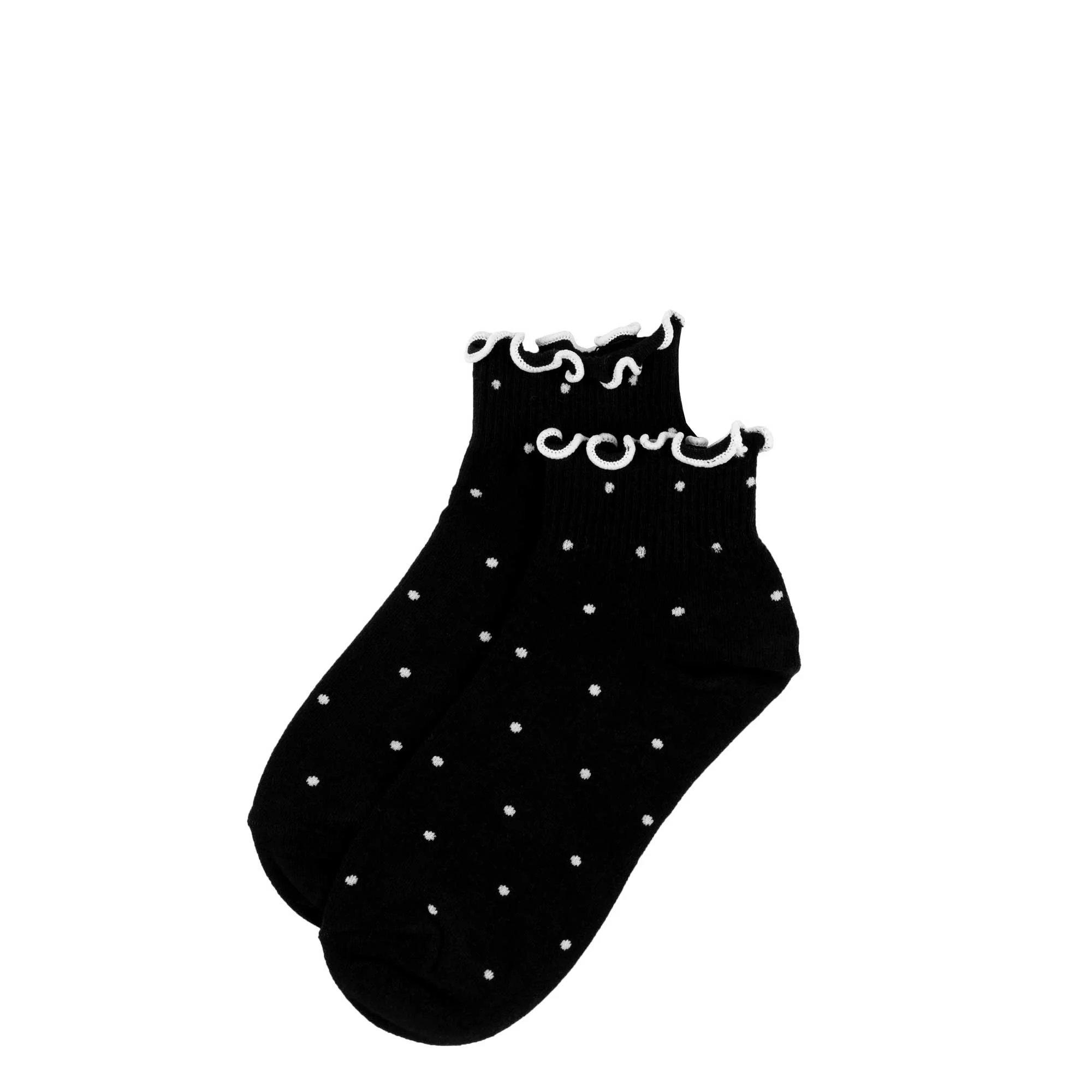 Womens Polka Dot Ruffle Ankle Socks, Black