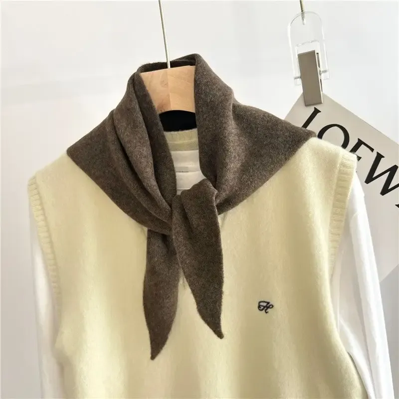 Pure Color Wool Blend Knit Triangle Scarf, brown
