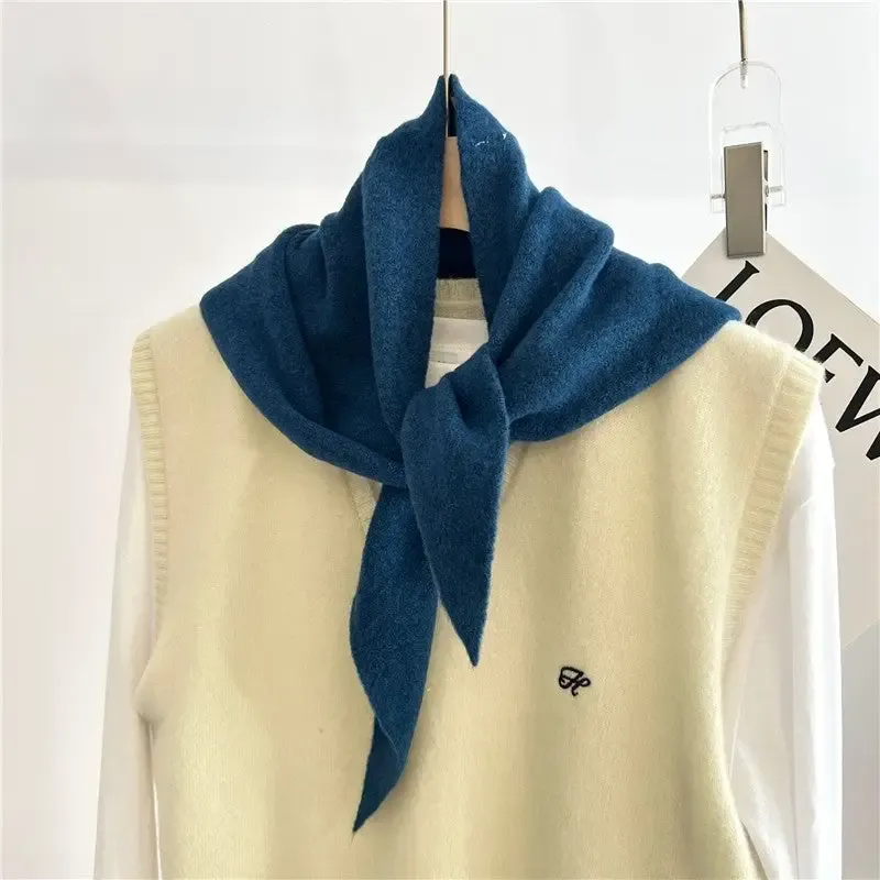 Pure Color Wool Blend Knit Triangle Scarf, slate blue