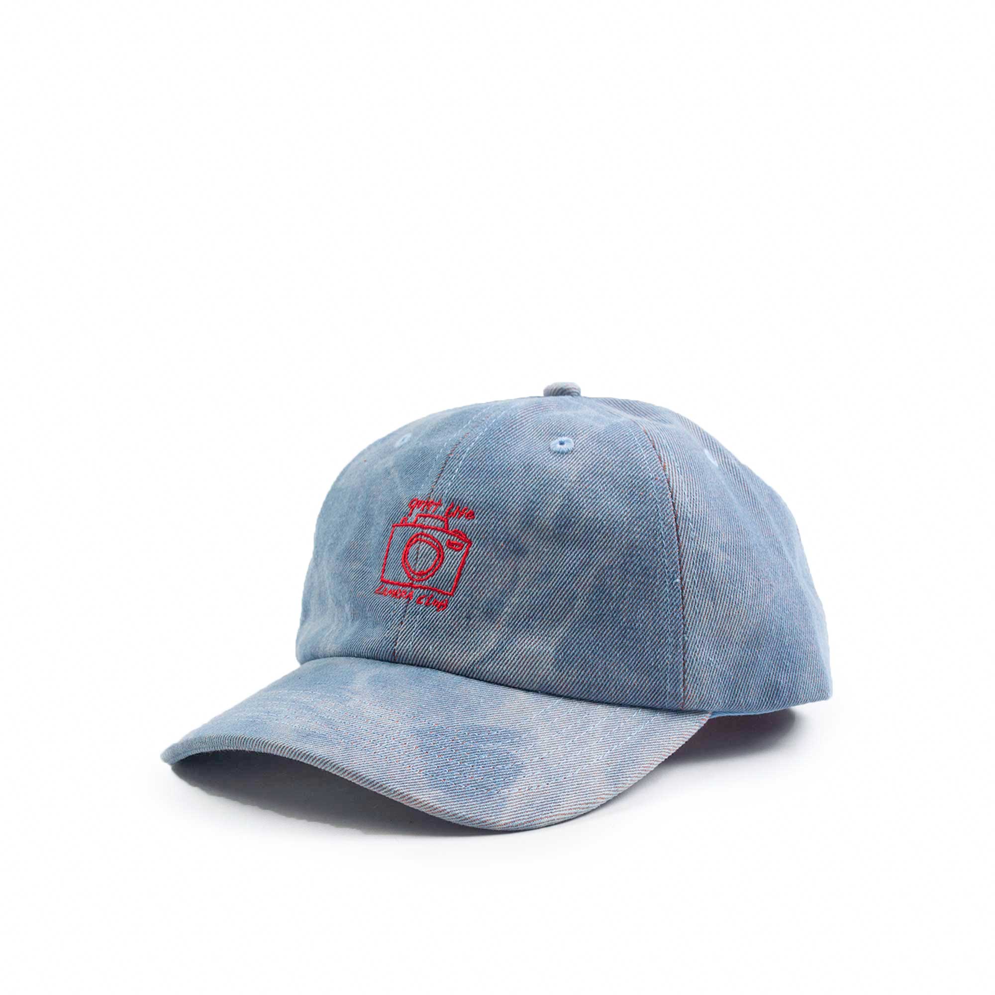 Quiet Life Camera dad hat, light denim tie dye