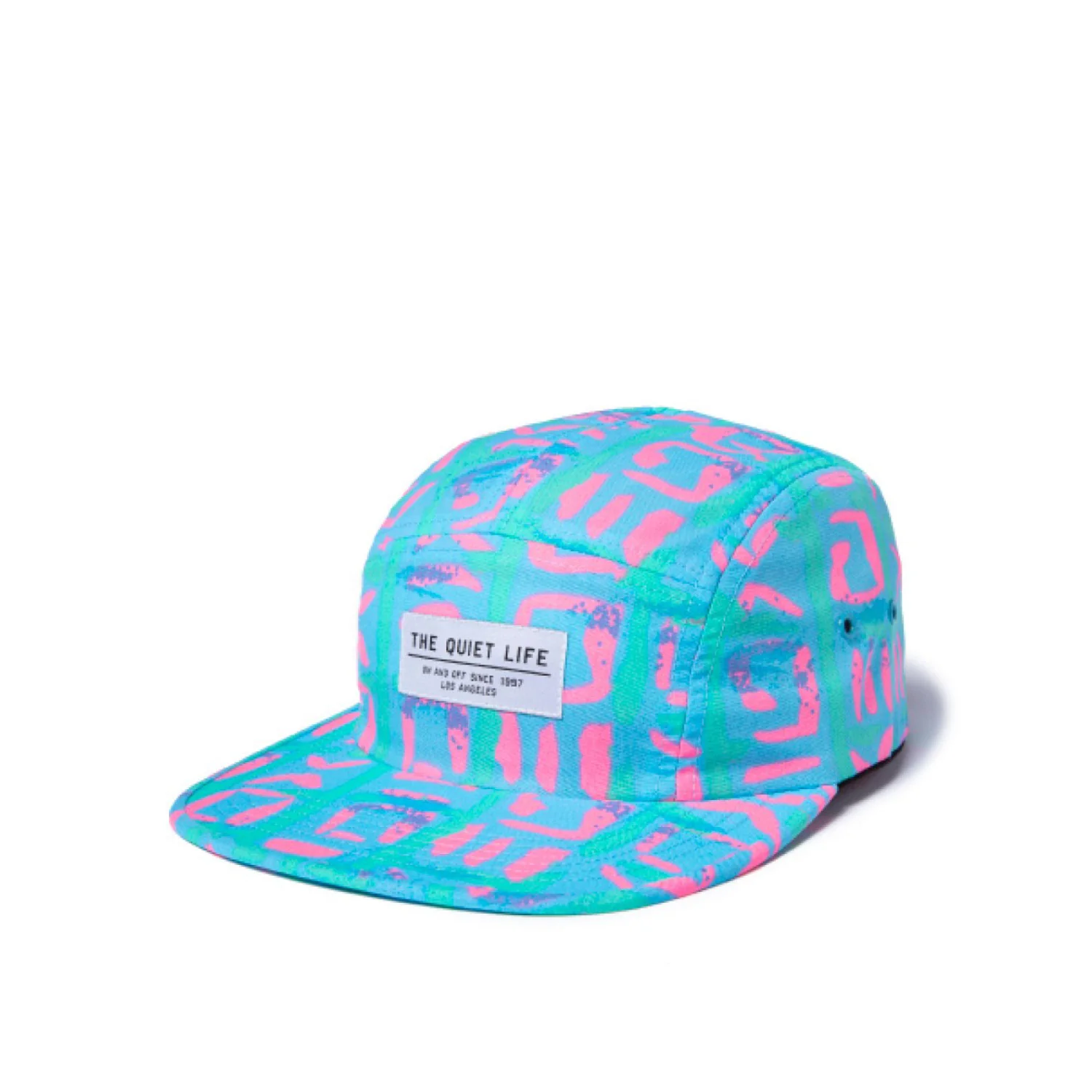 Quiet Life Neon Tribe 5 Panel Camper Hat, blue/pink