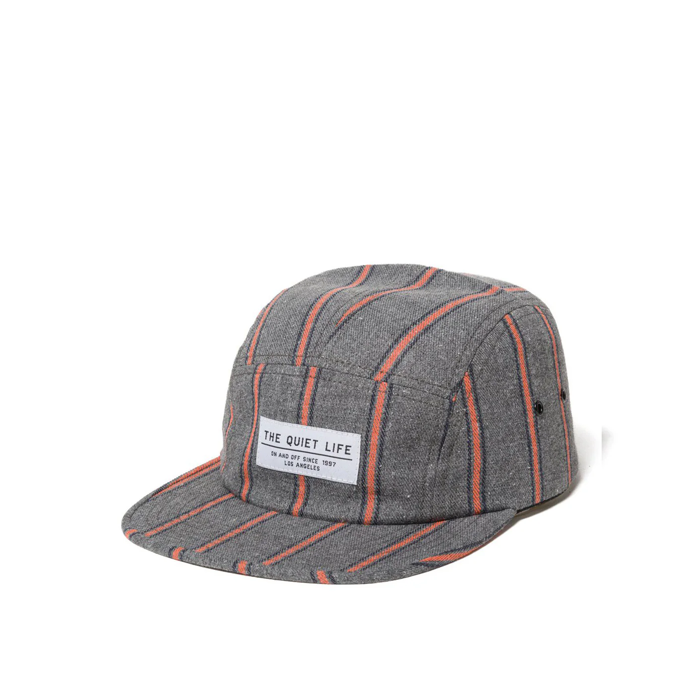 Quiet Life Striped Flannel 5 panel hat, grey/orange