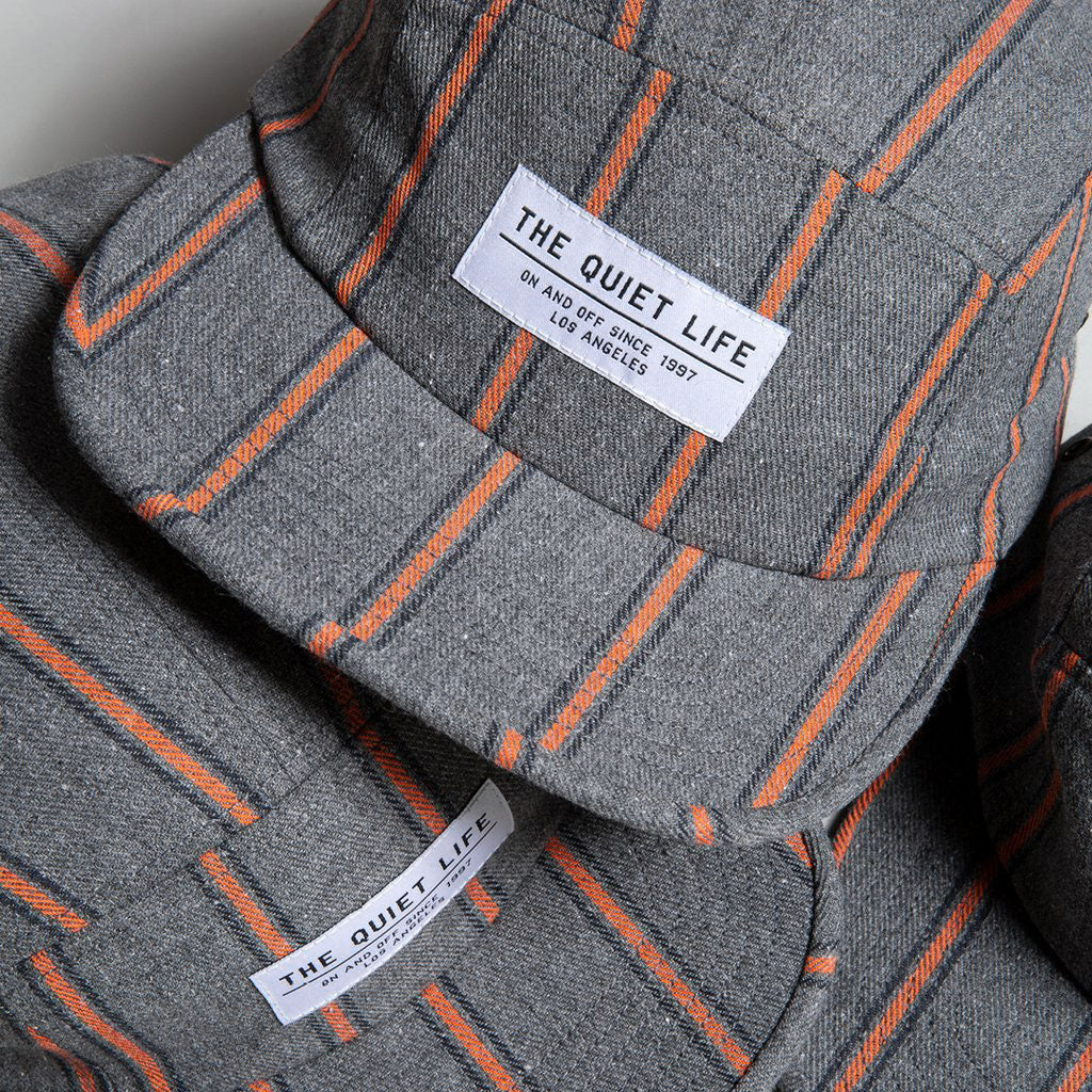 Quiet Life Striped Flannel 5 panel hat, grey/orange - Image 2