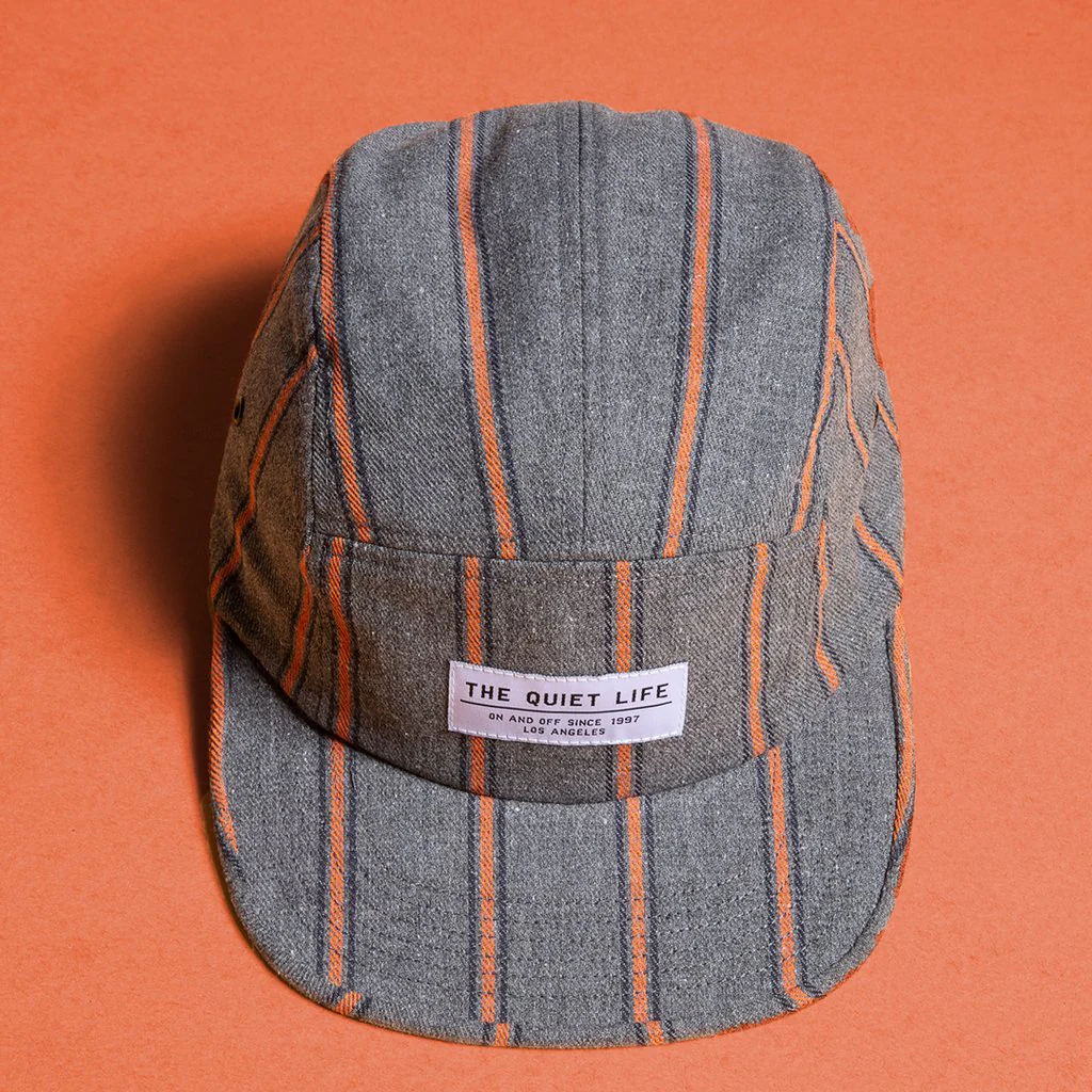 Quiet Life Striped Flannel 5 panel hat, grey/orange - Image 3