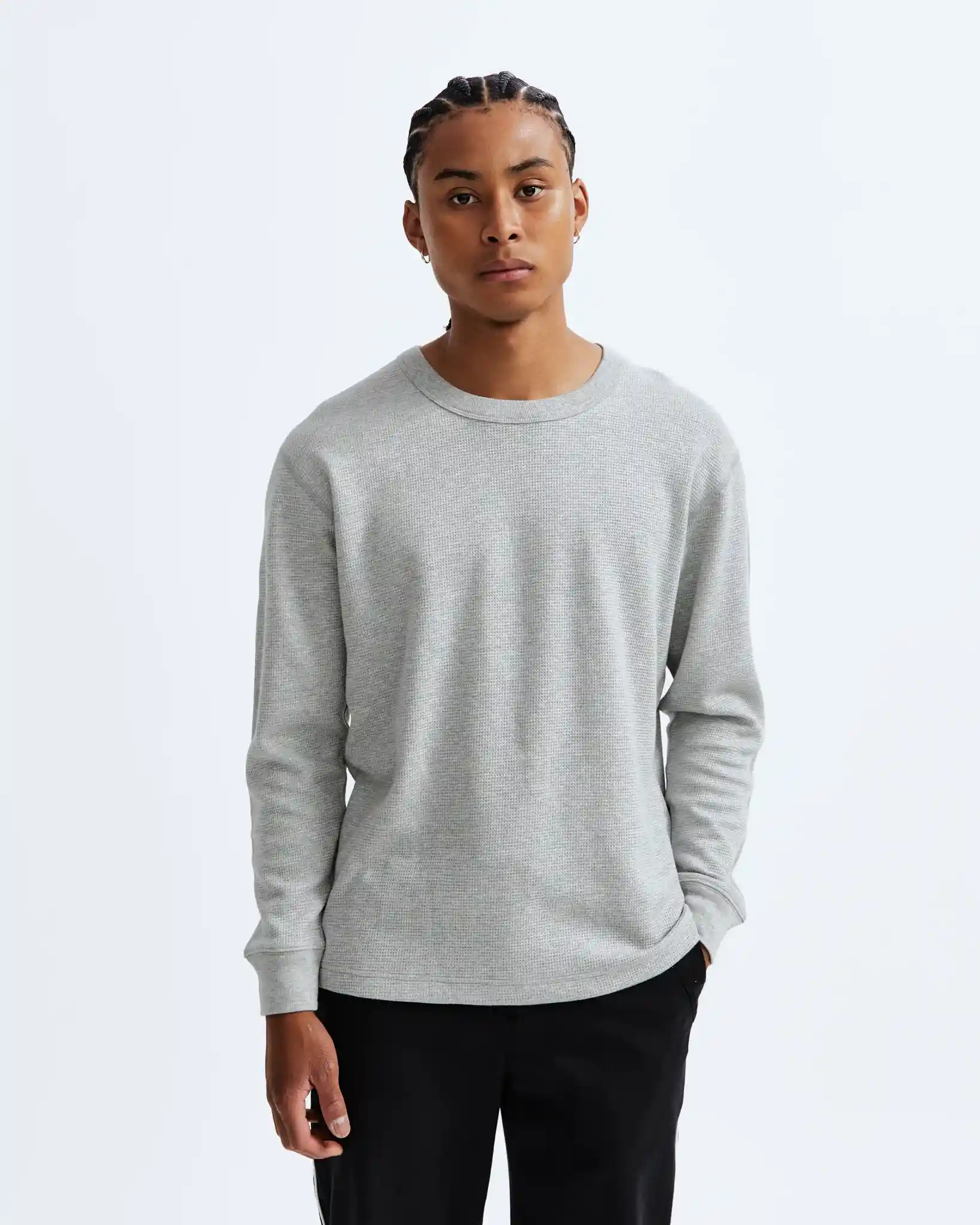 Reigning Champ Flatback Waffle Long Sleeve, heather grey - Image 8