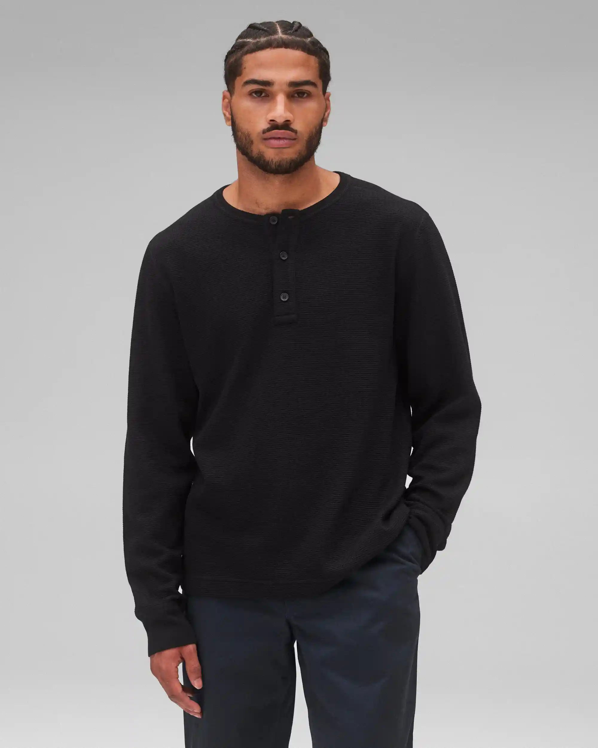 Reigning Champ Lightweight Waffle Henley, black - Image 3