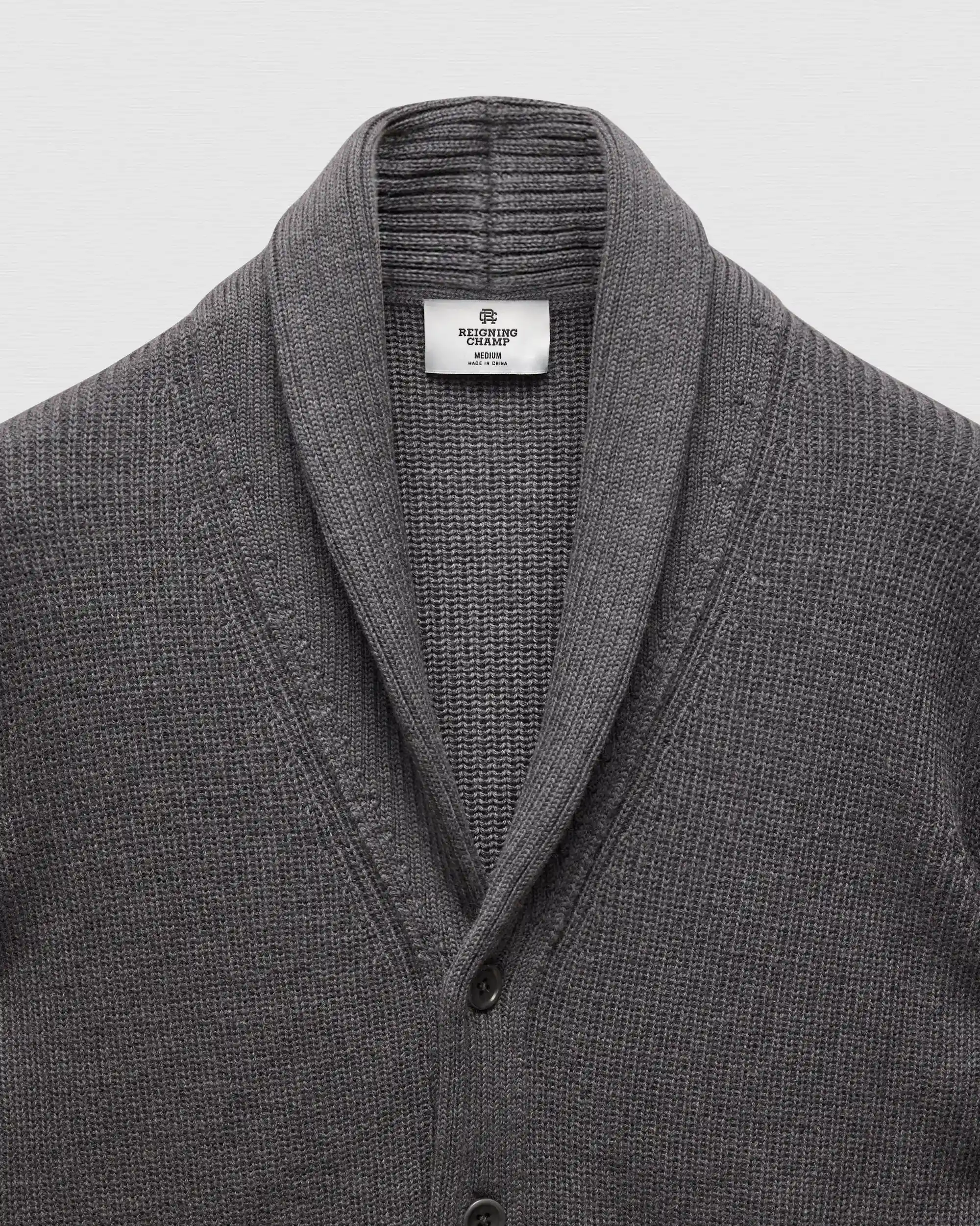 Reigning Champ Merino Rib Vinnie Shawl Cardigan, heather carbon - Image 4