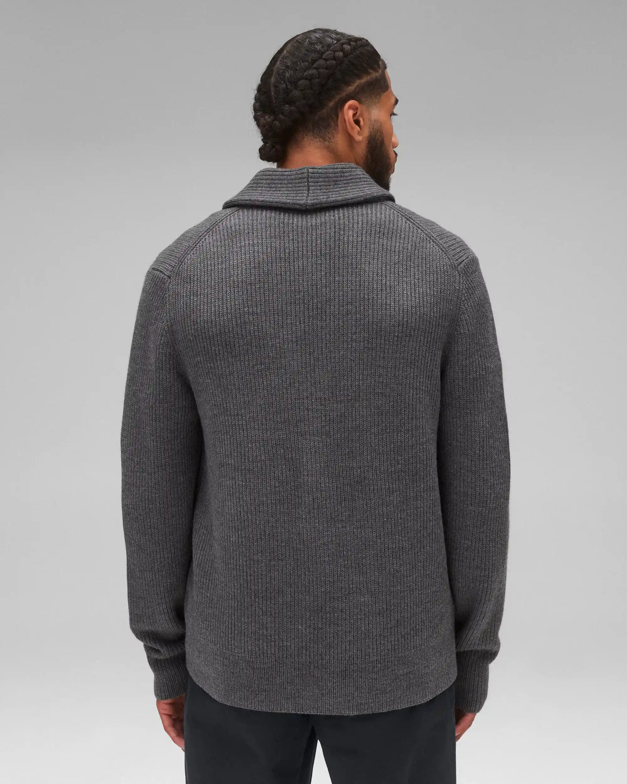 Reigning Champ Merino Rib Vinnie Shawl Cardigan, heather carbon - Image 7