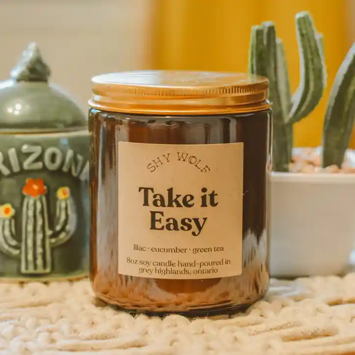 Shy Wolf  Take It Easy Soy Candle,  lilac cucumber green tea