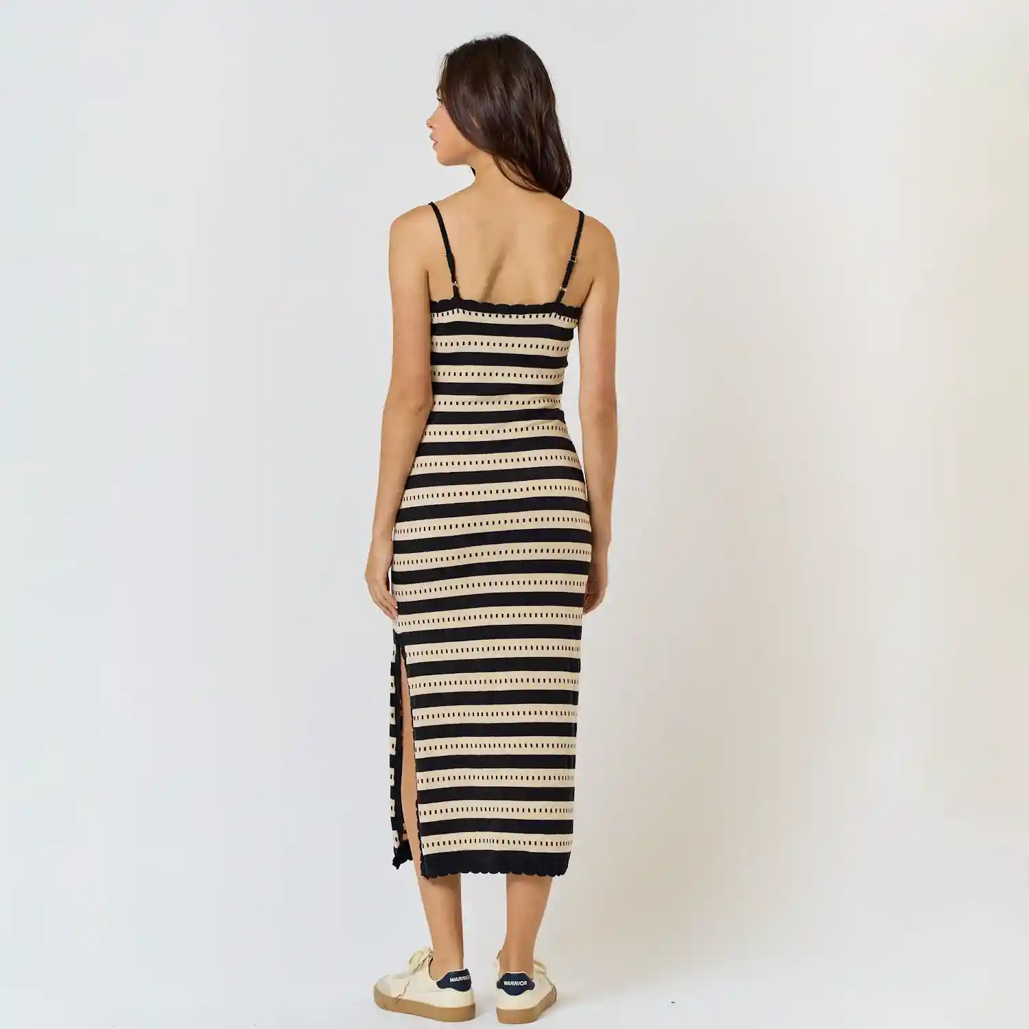Womens Side Slit Sweater Midi Dress, natural/black stripe - Image 2