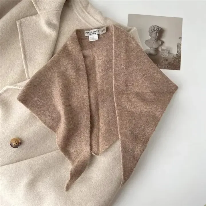 Solid Color Wool Knit Triangle Scarf, cinnamon