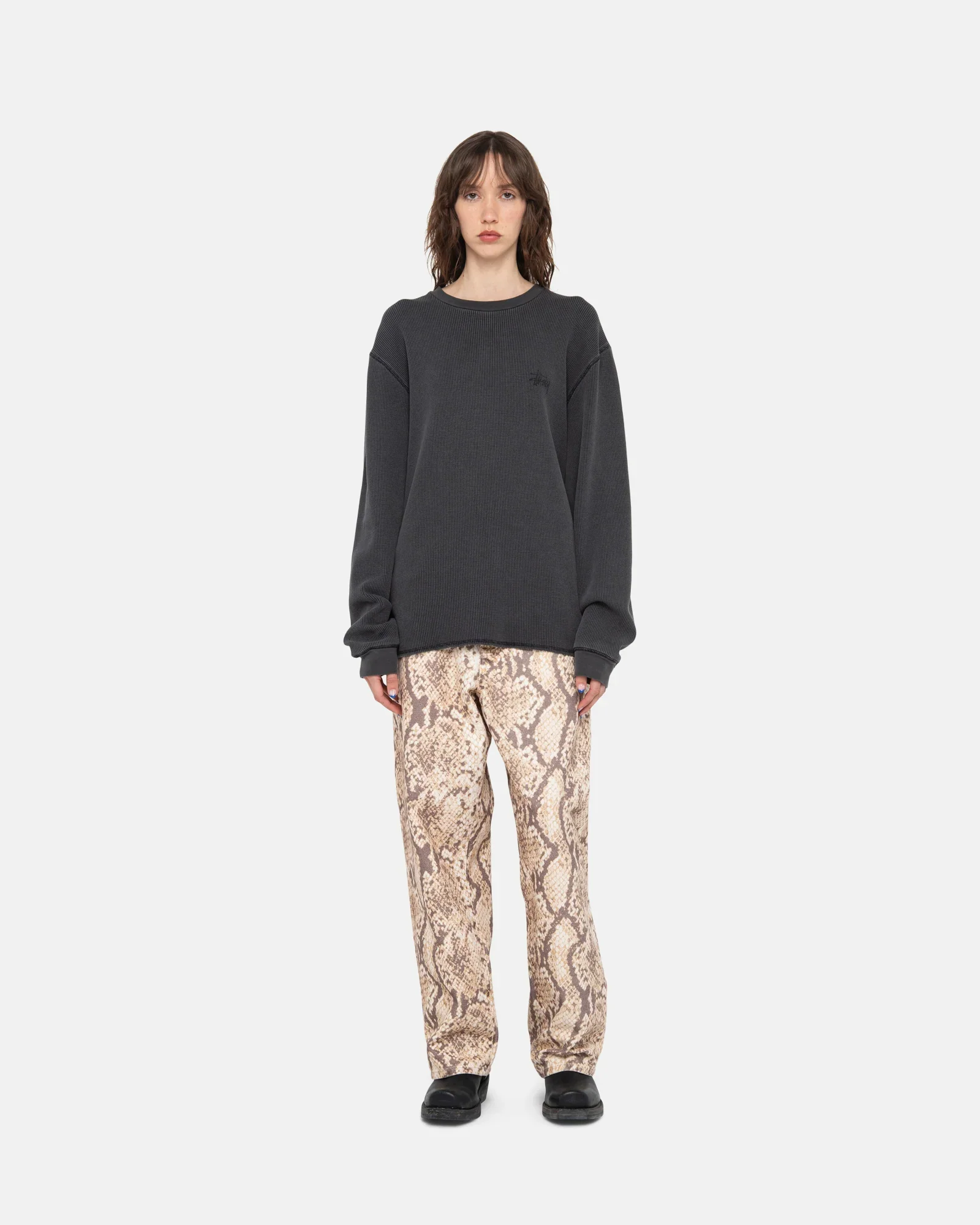 Stussy Basic Stock Long Sleeved Thermal, washed black - Image 4