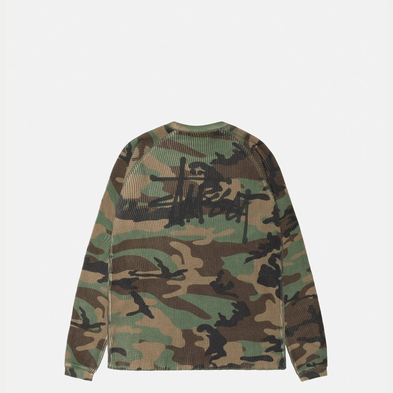 Stussy Basic Stock Raglan Thermal Shirt, woodland camo